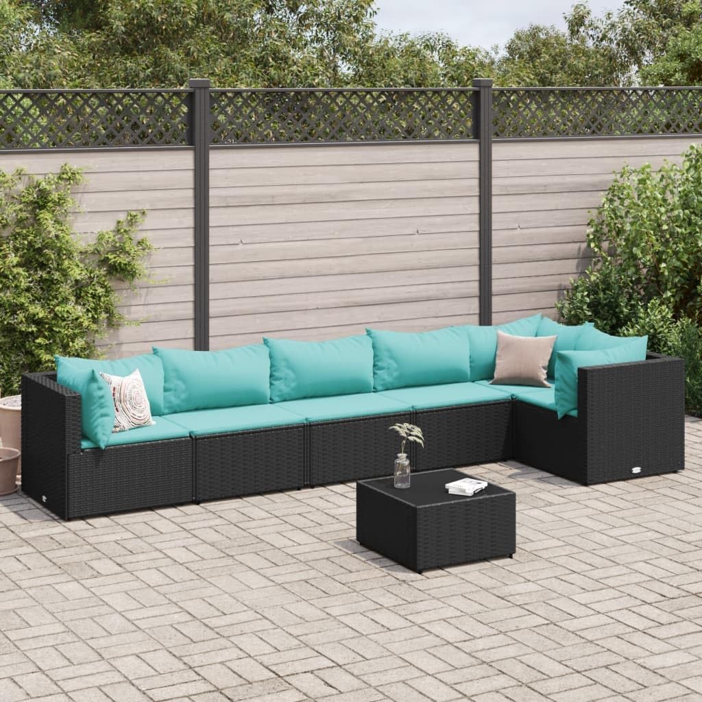 7 Piece Patio Lounge Set with Cushions Black Poly Rattan,Modular Garden Lounge Set: Create a Relaxing Outdoor Retreat Patio Furniture, Outdoor Furniture Sets