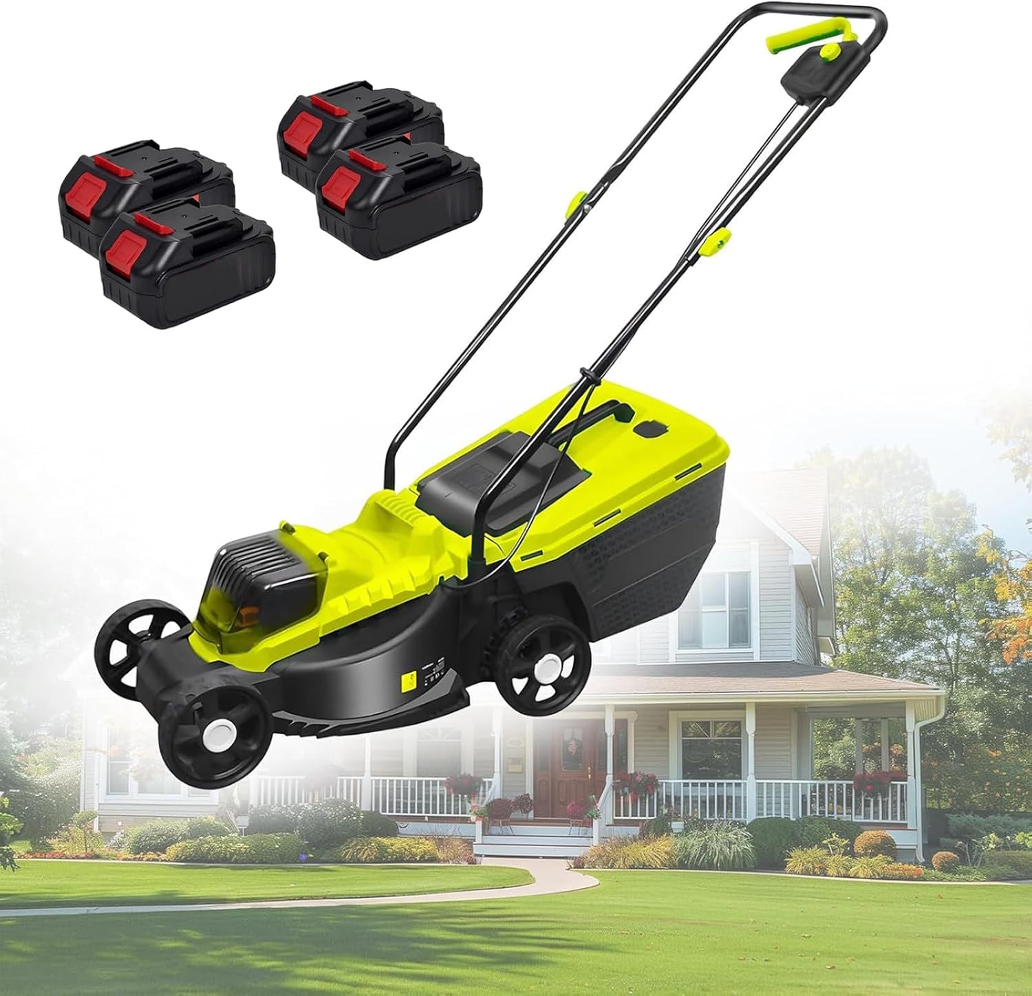 40V Brushless Cordless Lawn Mower with 4.0Ah Batteries, Electric Lawn mower with 30mm/50mm/70mm-Position Height Adjustment, 10.6 Gallon Grass Bag & Charger Included, 45Min Runtime,4 batteries