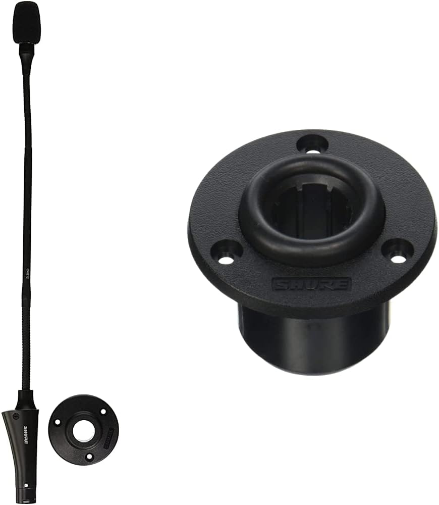 Shure CVG12-B/C Gooseneck Condenser Microphone, 12-Inch, Inline Pre-Amp, Flange Mount, Cardioid (Black) & A400SM Recessed Shock Mount for All Microflex and Easyflex Gooseneck Microphones