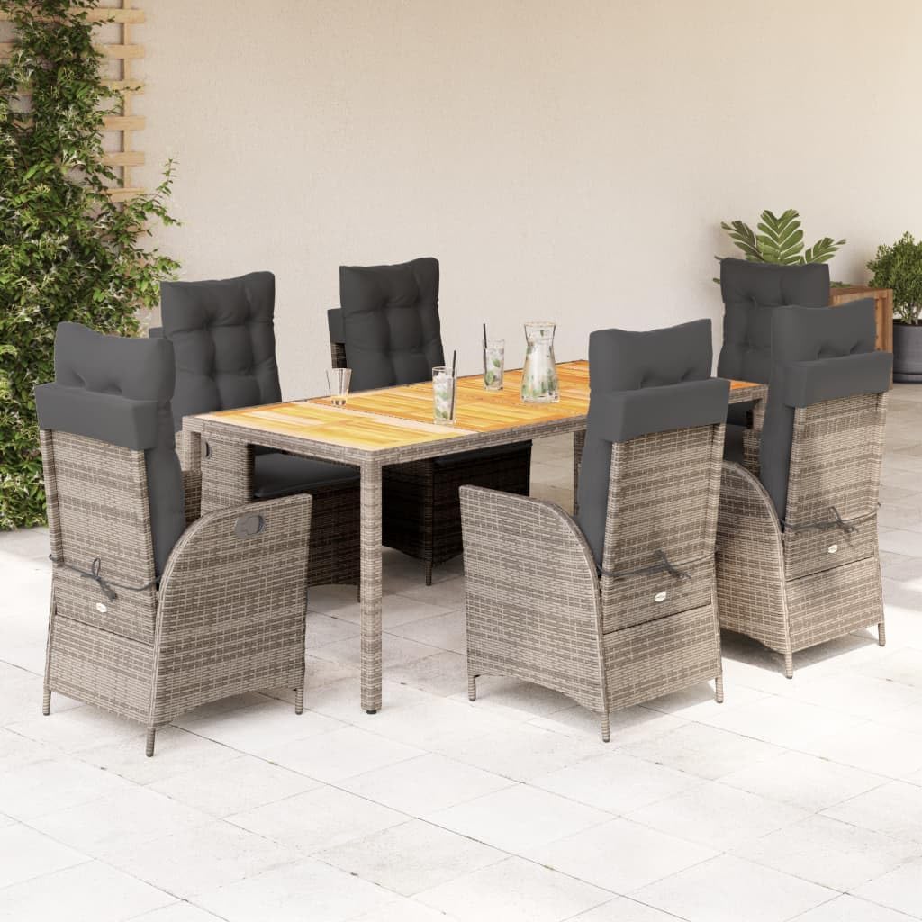 Furniture Sets 7 Piece Patio Dining Set with Cushions Gray Poly Rattan,Outdoor Dining Set with Adjustable Backrest and Washable Cushions for Garden and Patio Garden Conversation Sets