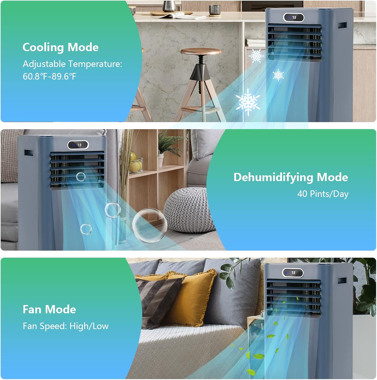 ARLIME Air Conditioner Portable, 8000 BTU Cools up to 230 sq. ft, Portable AC Unit with Fan & Dehumidifier, 2 Speed, Child Lock, 24H Timer, LED Display, Air Cooler for Living Room, Bedroom, Office