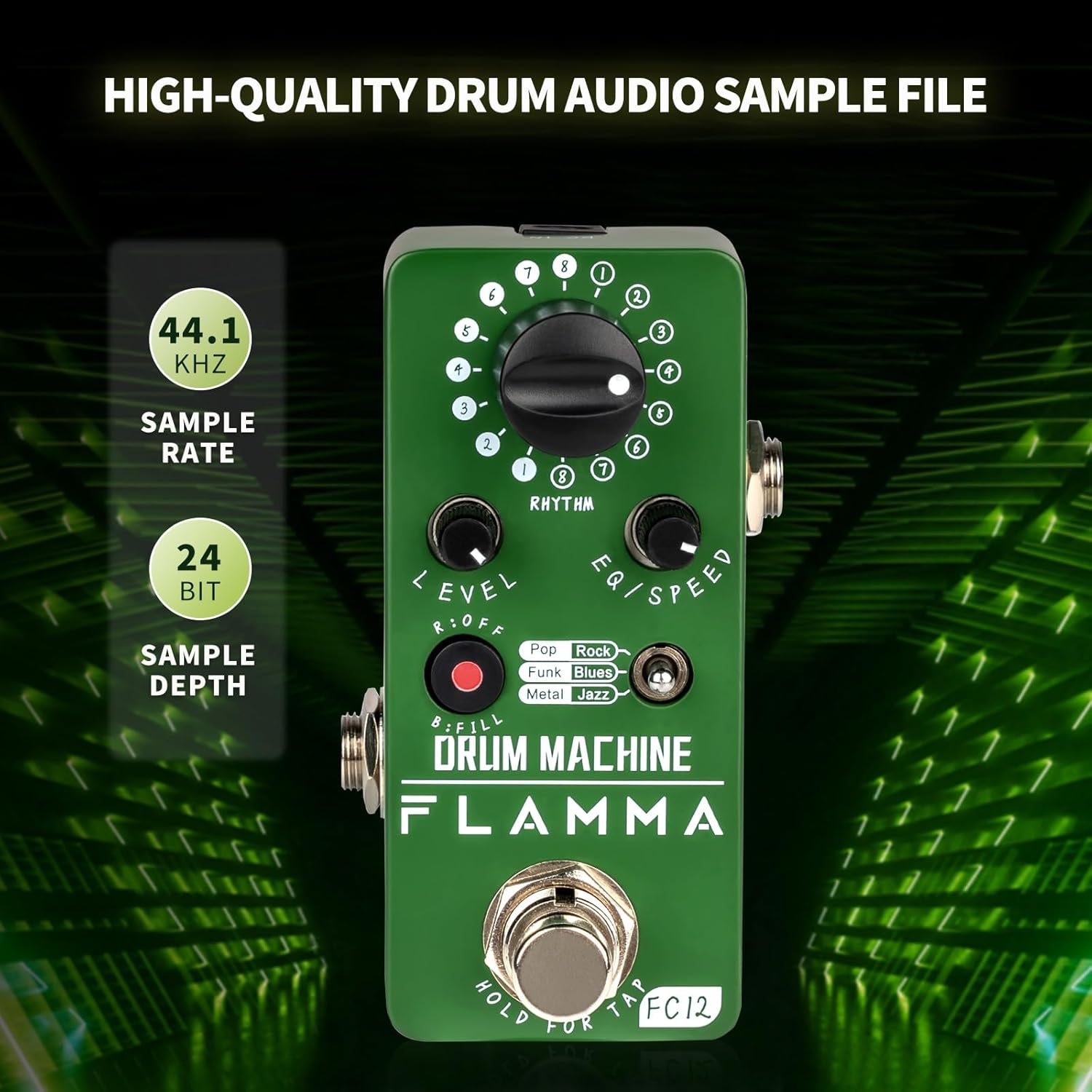 Flamma FC12 Drum Machine Guitar Pedal with 9V 300mA Power Supply