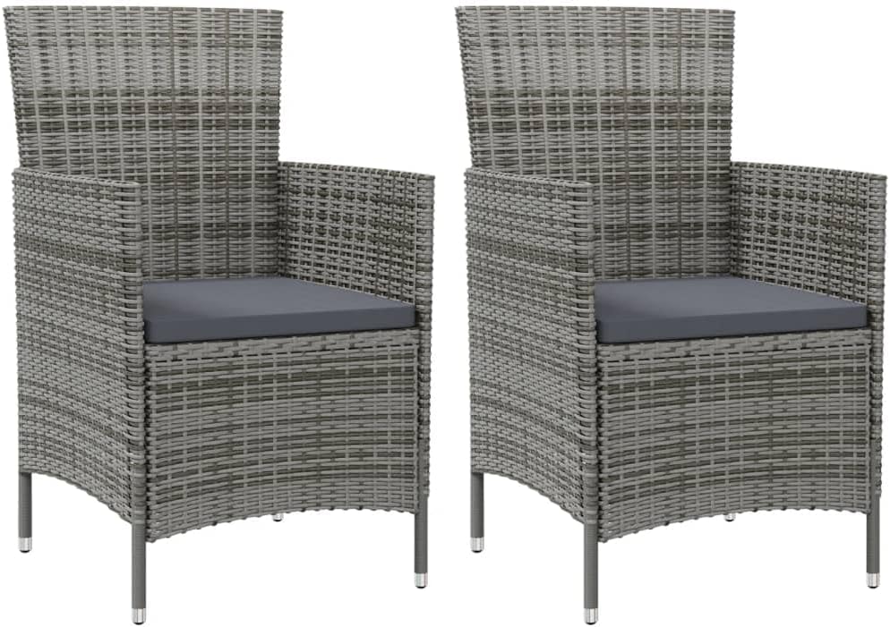 Patio Chairs with Cushions 2 pcs Poly Rattan Gray,Optimal Comfort Outdoor Patio Chair Set: Durable and Stylish for Your Relaxation Outdoor Furniture, Outdoor Chairs