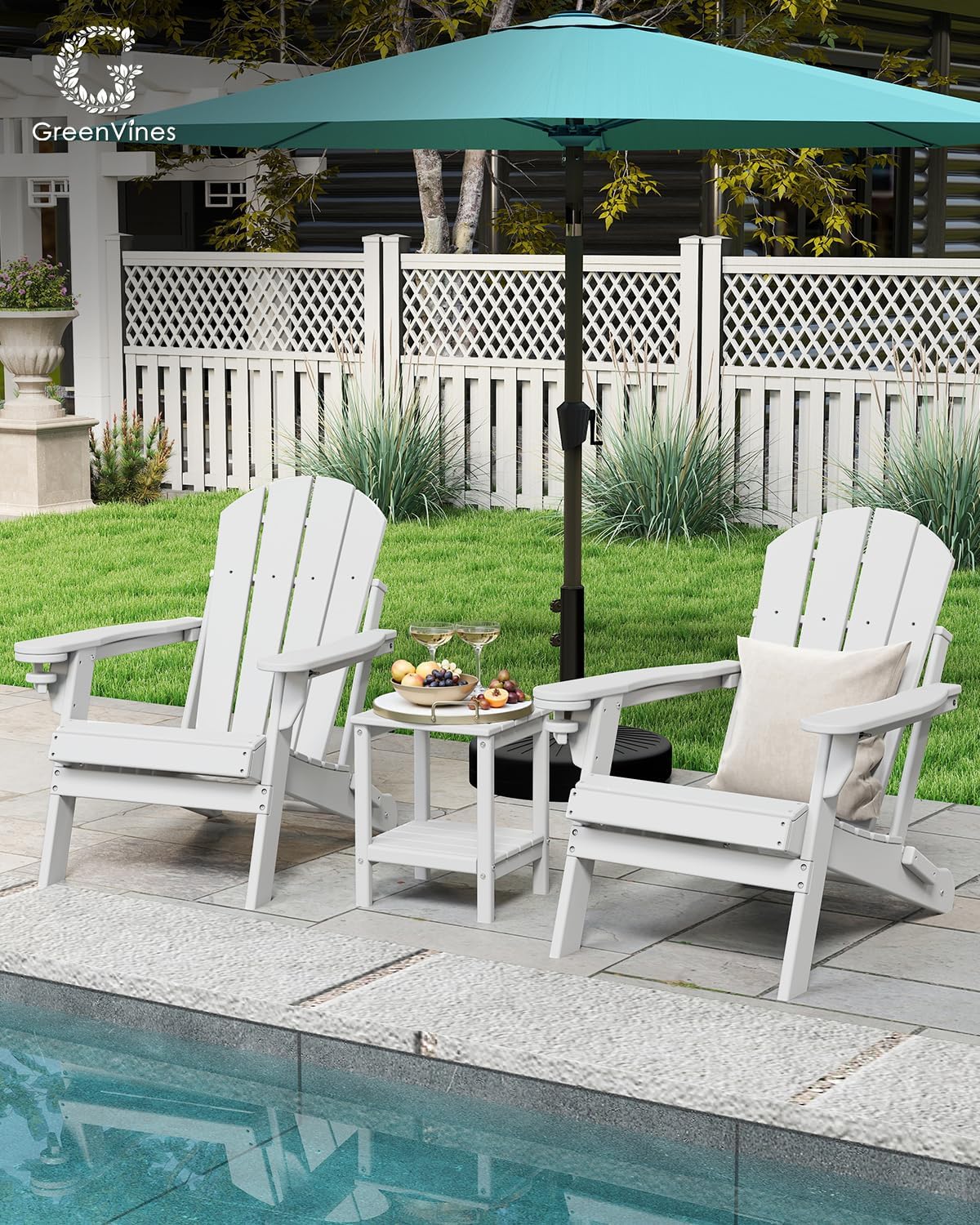 GREENVINES Folding-Adirondack-Chairs-Set-of-6 | HDPE Plastic | Fire Pit Chair | All Weather | Cup Holder | White | for Deck Backyard Patio Outdoor Garden