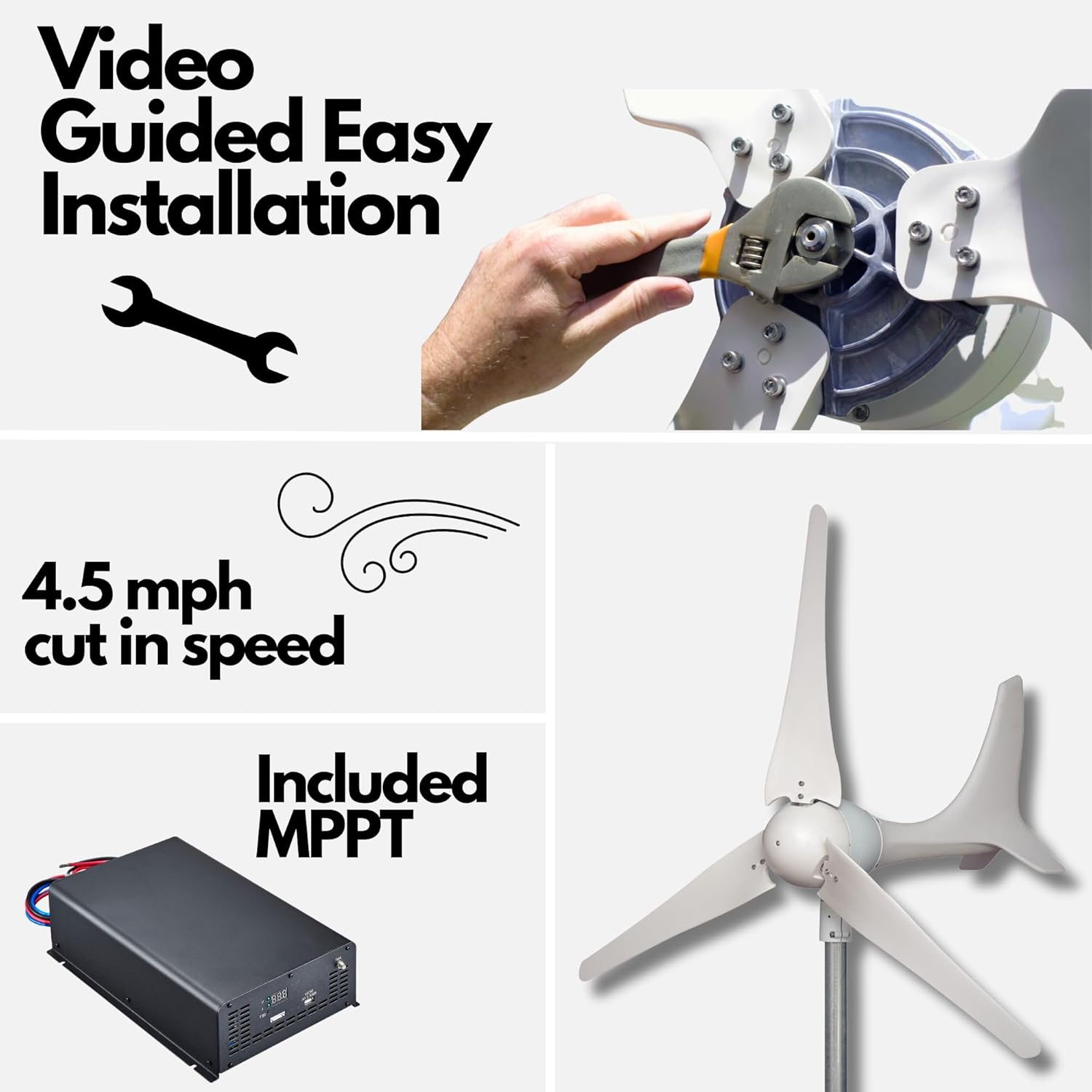 Windmill 600W (12V/24V) (50A/25A) Wind Turbine Generator kit Wind Power MPPT Charge Controller Included (Amp, Volt & Watt Display) + Automatic and Manual Braking System. DIY Installation