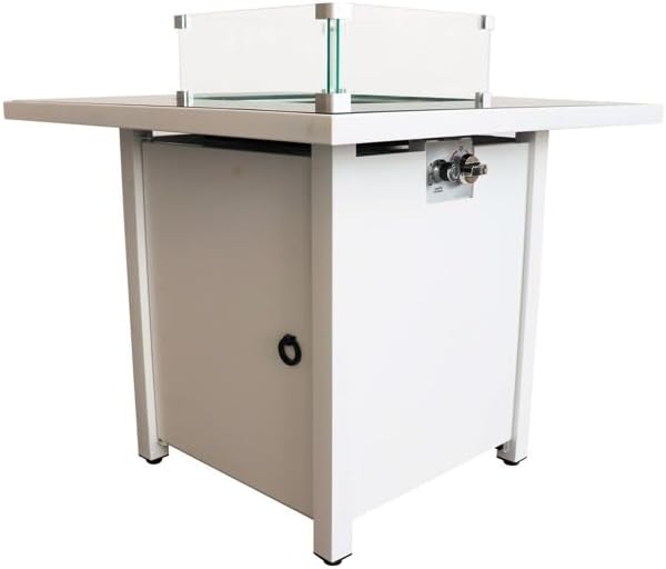 Penau 30 Inch White Steel Propane/Natural Gas Firepit Table - Push-Button Ignition, Dual Fuel Options, Modern Outdoor Garden Design