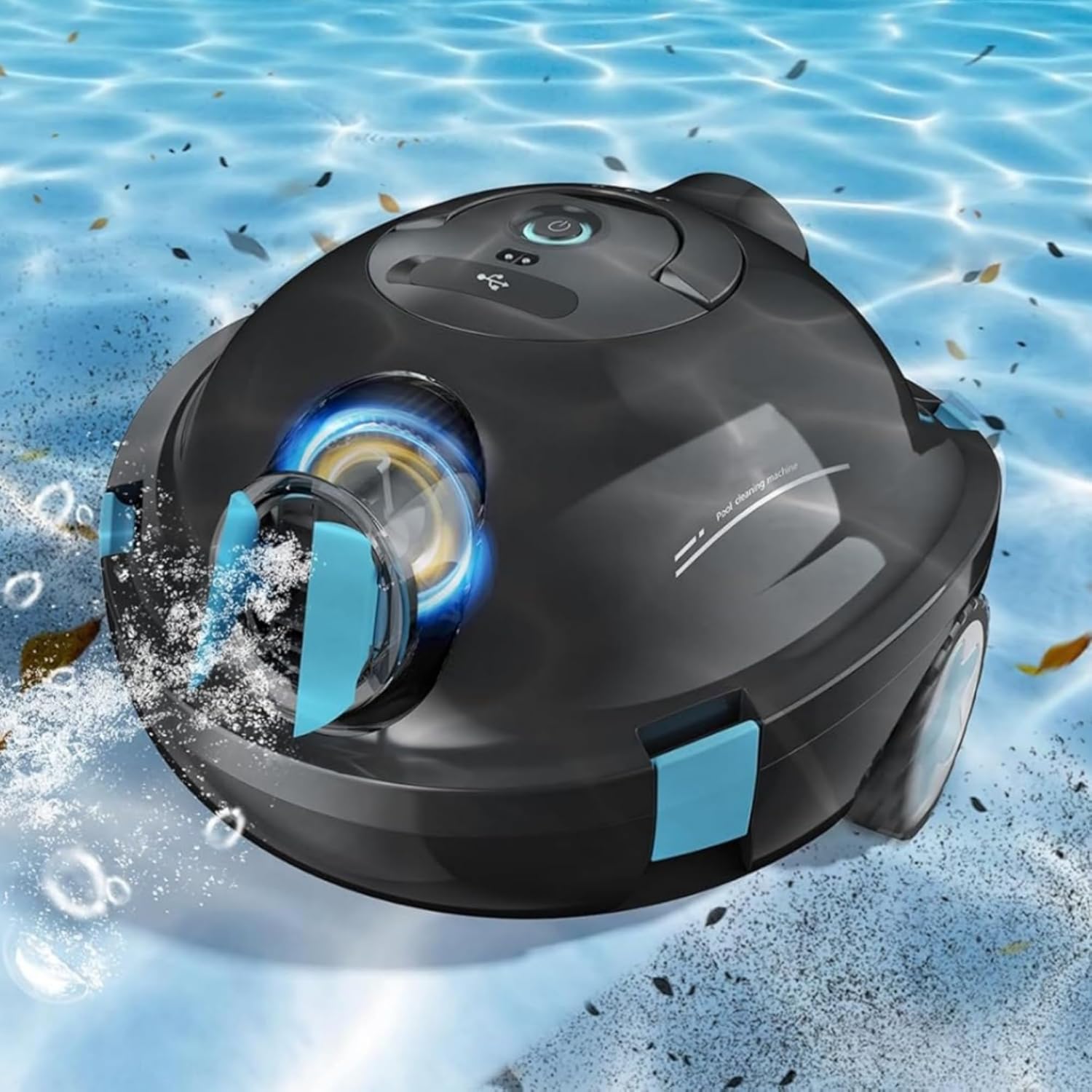 Cordless Robotic Pool Cleaner, Automatic Pool Vacuum Robot for Inground/Above Ground Pools, 90 Min Runtime, IPX8 Waterproof, 1100 Sq Ft Coverage, Black