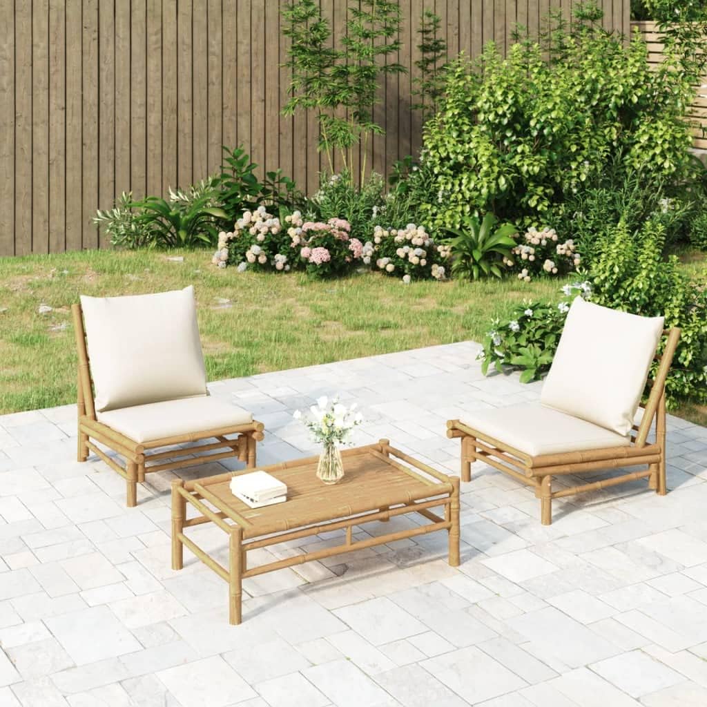 Patio Chairs 2 pcs with Cream White Cushions Bamboo,Elegant Bamboo Patio Chairs for Outdoor Comfort and Durability Outdoor Furniture Sets, Sectional Sofa Units