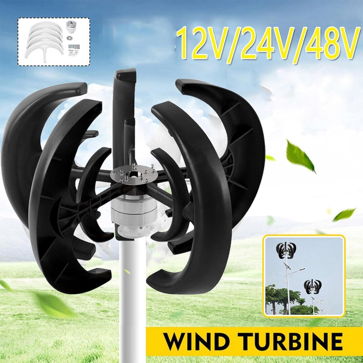 CHRISK 2000W Wind Turbine Kit 12V 24V 48V Vertical Axis Wind Turbine with Controller Solar Panels Home Wind and Solar Hybrid System