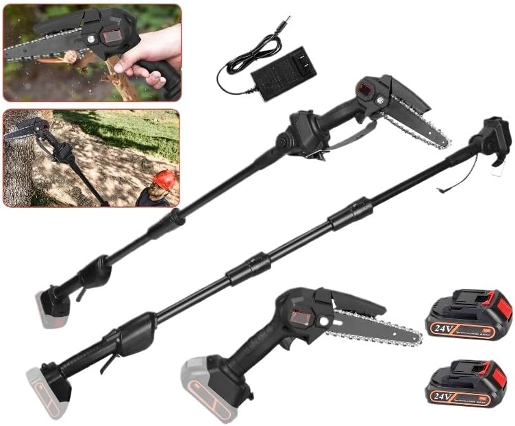 2-in-1 Cordless Pole Saw, Brushless Mini Chainsaw Cordless with Pole, 2 Pack 21500mAh Batteries Powered Pole Saws for Tree Trimming, 13ft Reach Electric Saw for Trees With Pole