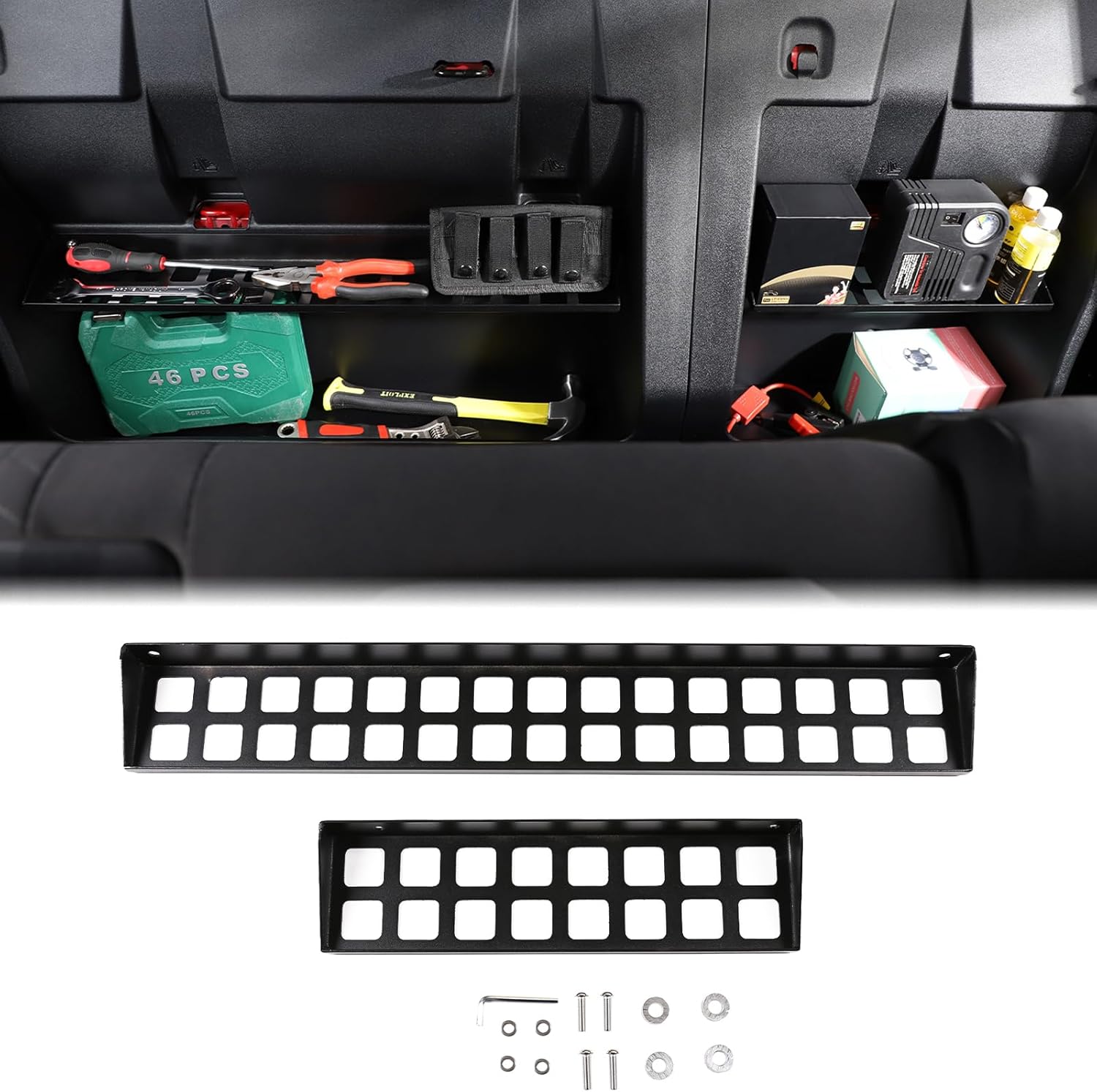 Aunginsy Backseat Car Organizer Tray Compatible with Toyota Tacoma 2016-2023 Aluminum Second-Row Seat Back Storage Partition Storage Rack Shelf Panel Hanging Expansion Storage Baffle Box Accessories