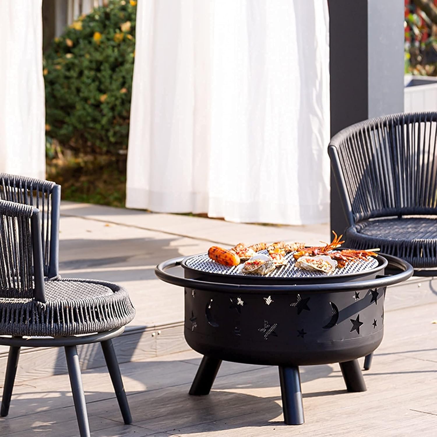 Outdoor Wood Burning Fire Pit Backyard Patio Garden Fireplace Grill Bowl 2 in 1 Fireplace for Bonfire Barbecue in The Wild for Camping/Outdoor Heating/Bonfire and Picnic