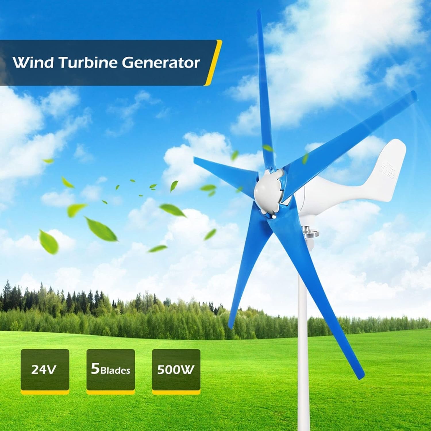 CHRISK 8000W 12V/24V/48V 5 Nylon Fiber Blades Wind Turbine Kit Small Wind Turbine Generator with Controller Windmill Boat RV Home