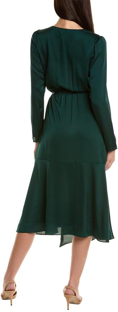 Anne Klein Womens Crinkled Charmeuse Long Sleeve V-Neck Faux Wrap Dress