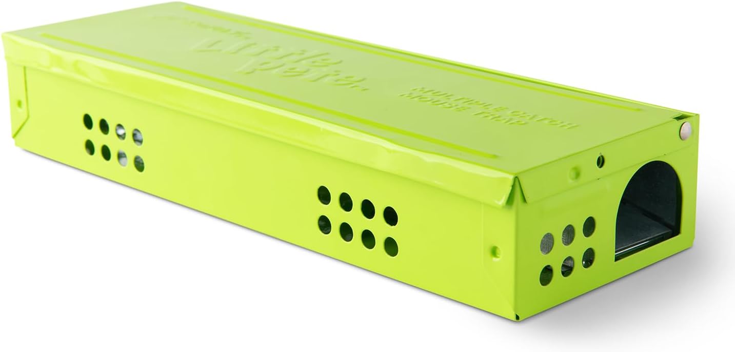 JT Eaton Little Pete Slim Multiple Catch Mouse Trap with Solid Lid, Safety Green Powder Coated, Pack of 12