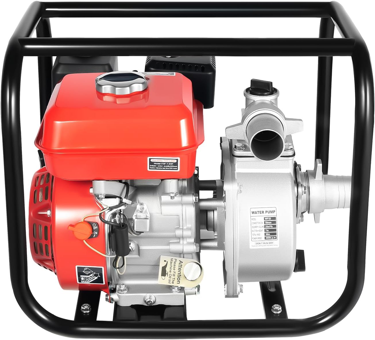 4 Stroke 7.5HP Gas Water Pump 2 Inch Garden Irrigation Pump with Hose Water Transfer Pump for Farmland Watering Greenhouse Planting Fast Drainage Pool Water Exchange