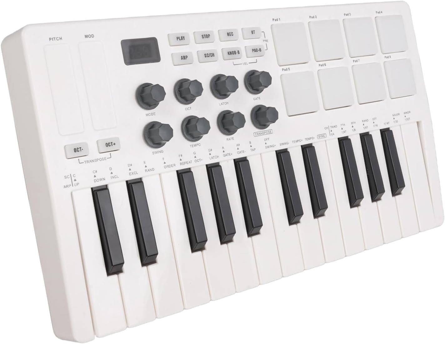 25 Key USB MIDI Keyboard Controller With 8 Backlit Drum Pads, 2,000 mAh Wireless MIDI Keyboard with 8 Knobs, Music Production Software