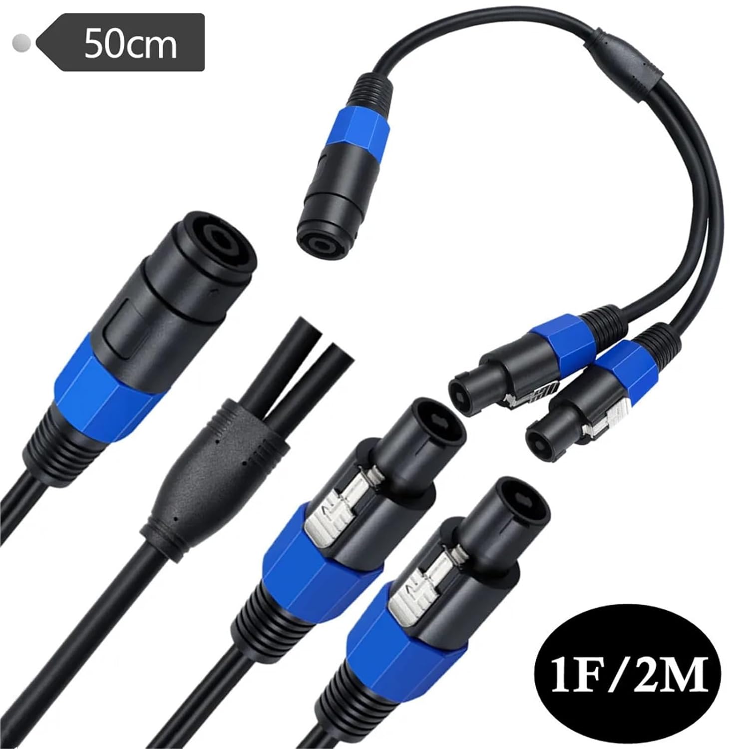 Speakon Splitter Cable 1M2F & 1F2M - 0.5m 4-Core Y-Cable for PA Systems & Studio Use(1Female to 2Male0.5m)