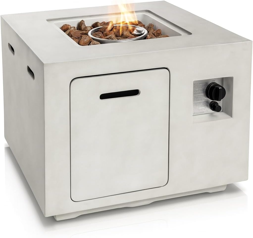 SereneLife Outdoor Propane Fire Pit Table, 40,000 BTU Square Gas Fire Table with Adjustable Flame, Thermocouple, PVC Cover, Lava Rocks, Weather-Resistant Design – Model SLFPCN42.6