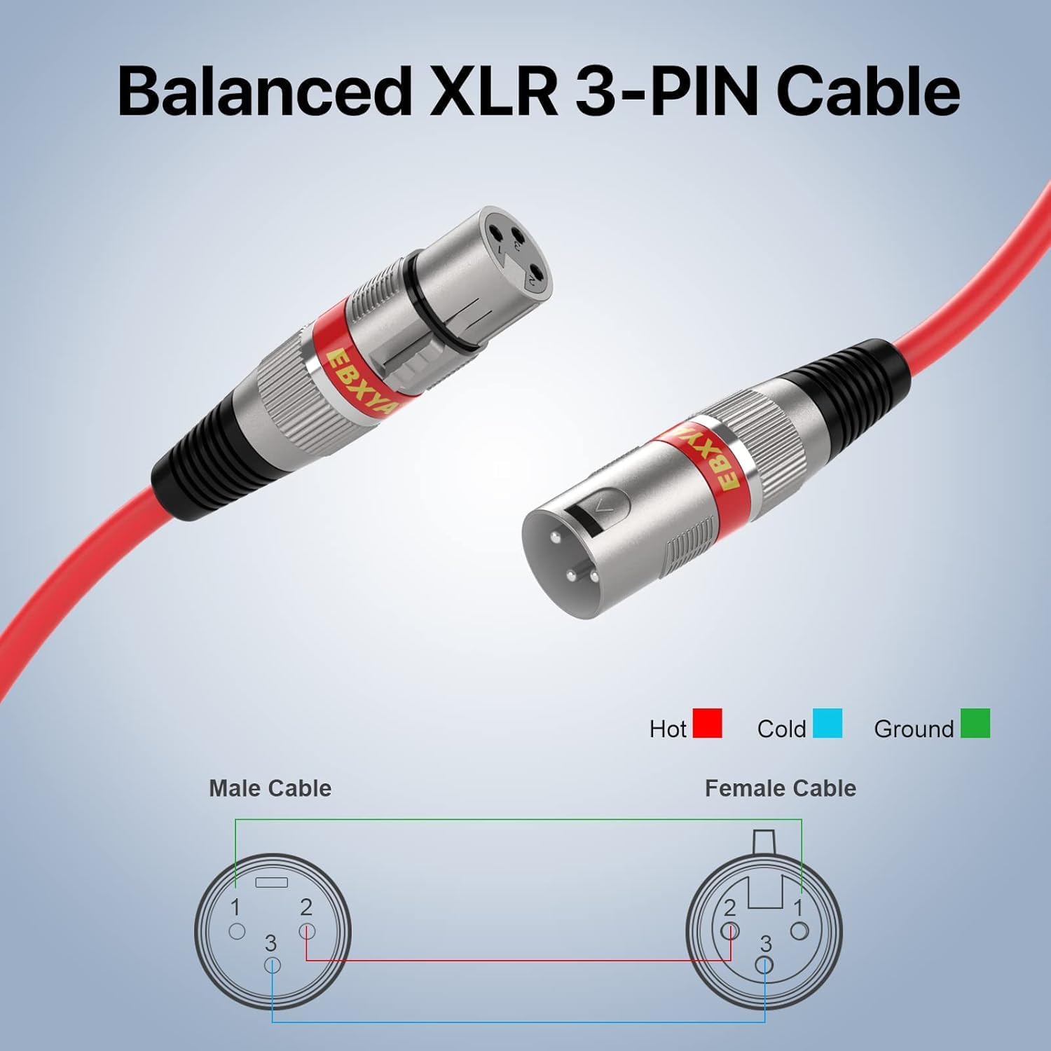 EBXYA XLR Cable 50 Feet - DMX Cable with 3 Pins Balanced Shielded XLR Male to Female Mic Cable Cords (4 Colors)