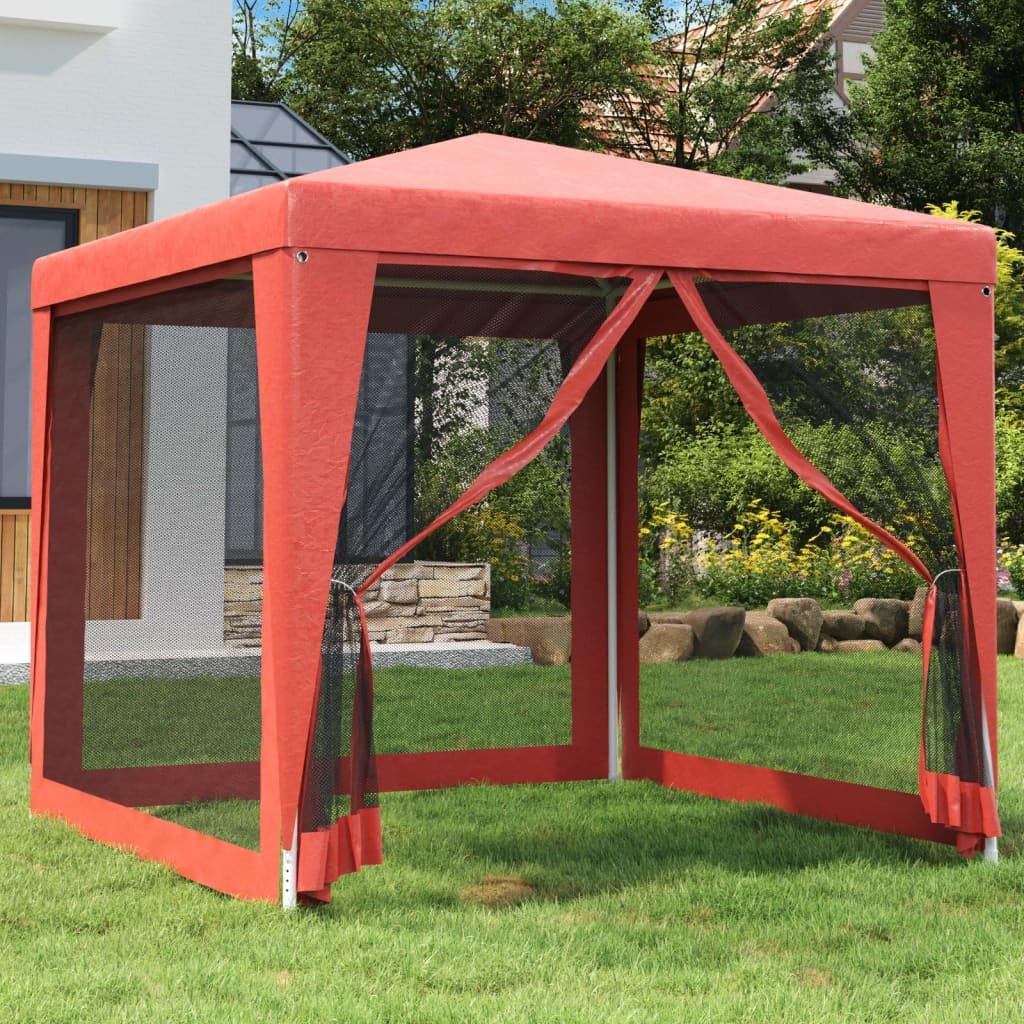 Party Tent with 4 Mesh Sidewalls Red 8.2'x8.2' HDPE,Premium Party Tent with Iron Frame, WaterResistant HDPE Canopy and Mesh Sidewalls for Outdoor Events Outdoor Structures, Outdoor Canopies, Gazebos