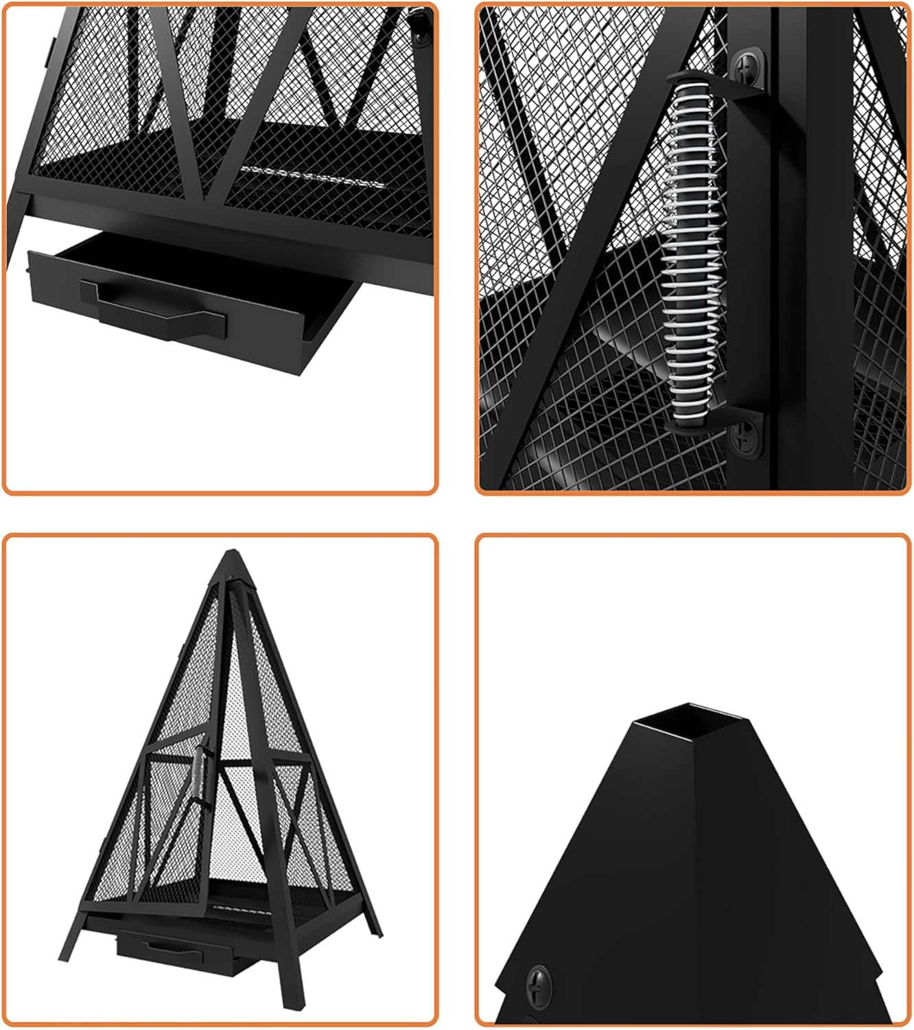 Kingson Pyramid Fire Pit, Heavy-Duty Steel Smokeless Wood Burning Fire Bowl for Outdoor Patio Garden Backyard, Bohemian & Meditation Decor