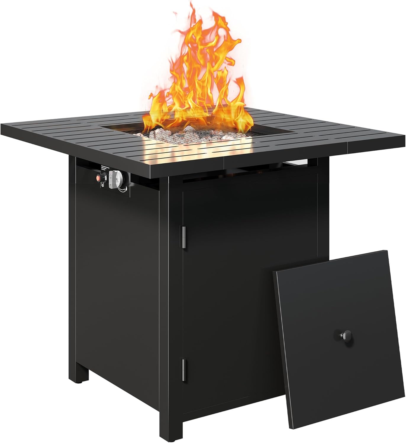 Royalcraft 2 in 1 Propane Fire Pit Table, 50000 BTU Gas Fire Pits Table with Removable Lid, Lava Rock and Cover, Square Fire Table for Dining or Party on Garden, Patio, Yard, 30