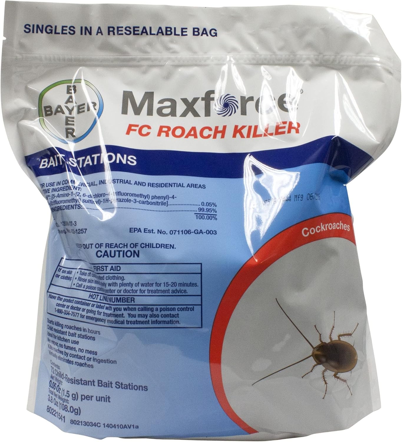 Bayer 4314688 Maxforce FC Roach Killer Small Bait Stations Insecticide, 288 (4 Bags of 72)