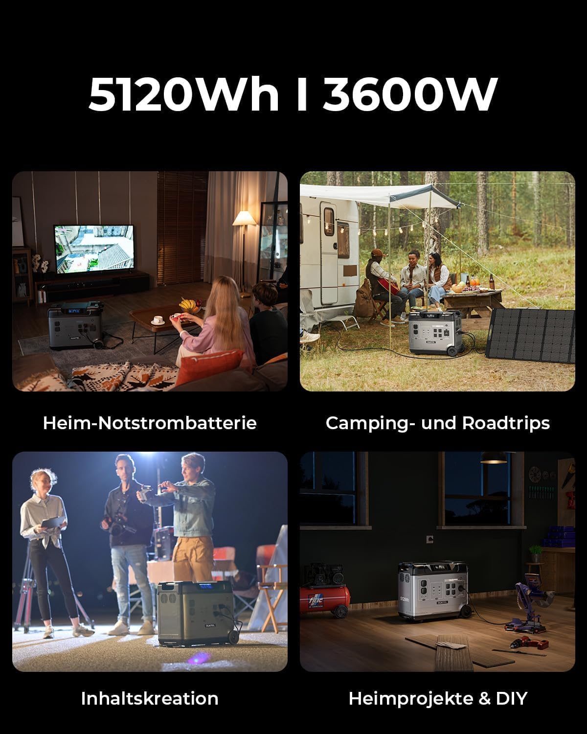 OUKITEL 5120Wh Power Station with 2x500W Solar Panels (2025 NEW), P5000 Pro Large Capacity Solar Generator, 5x3600W AC Output (6000W Peak), 1800W Fast Charging, 1000W MPPT Solar for Home Backup, RV
