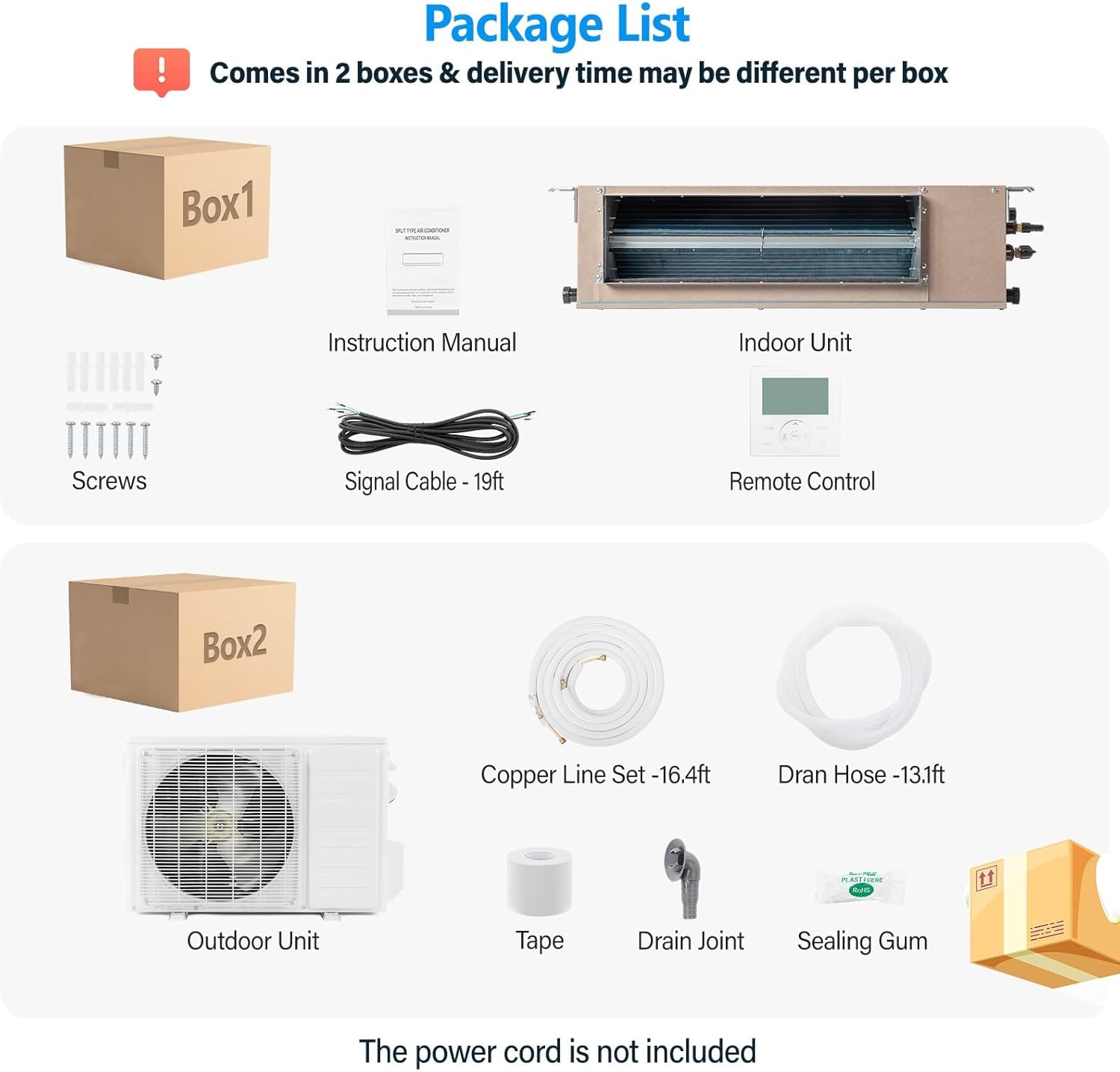 Bonnlo 12000 BTU Ducted Split Air Conditioner with Inverter & Wired Controller, 24 SEER2 Concealed Duct Mini Split AC/Heating System with Pre-Charged Condenser, Heat Pump & Installation Kit, 230V