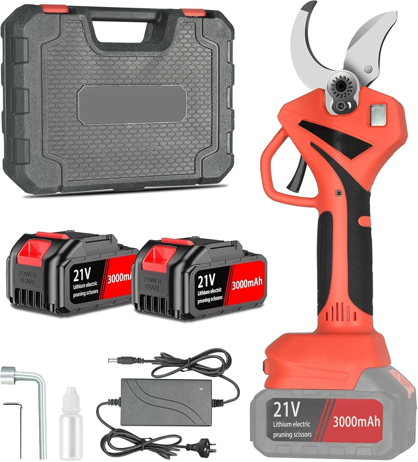 Cordless Electric Pruning Shears w/ SK5 Carbon Steel Blades, 1.57″ (40mm) Cutting Diameter for Garden & Orchard Pruner, LCD Display, Dual 21V3Ah Rechargeable Batteries