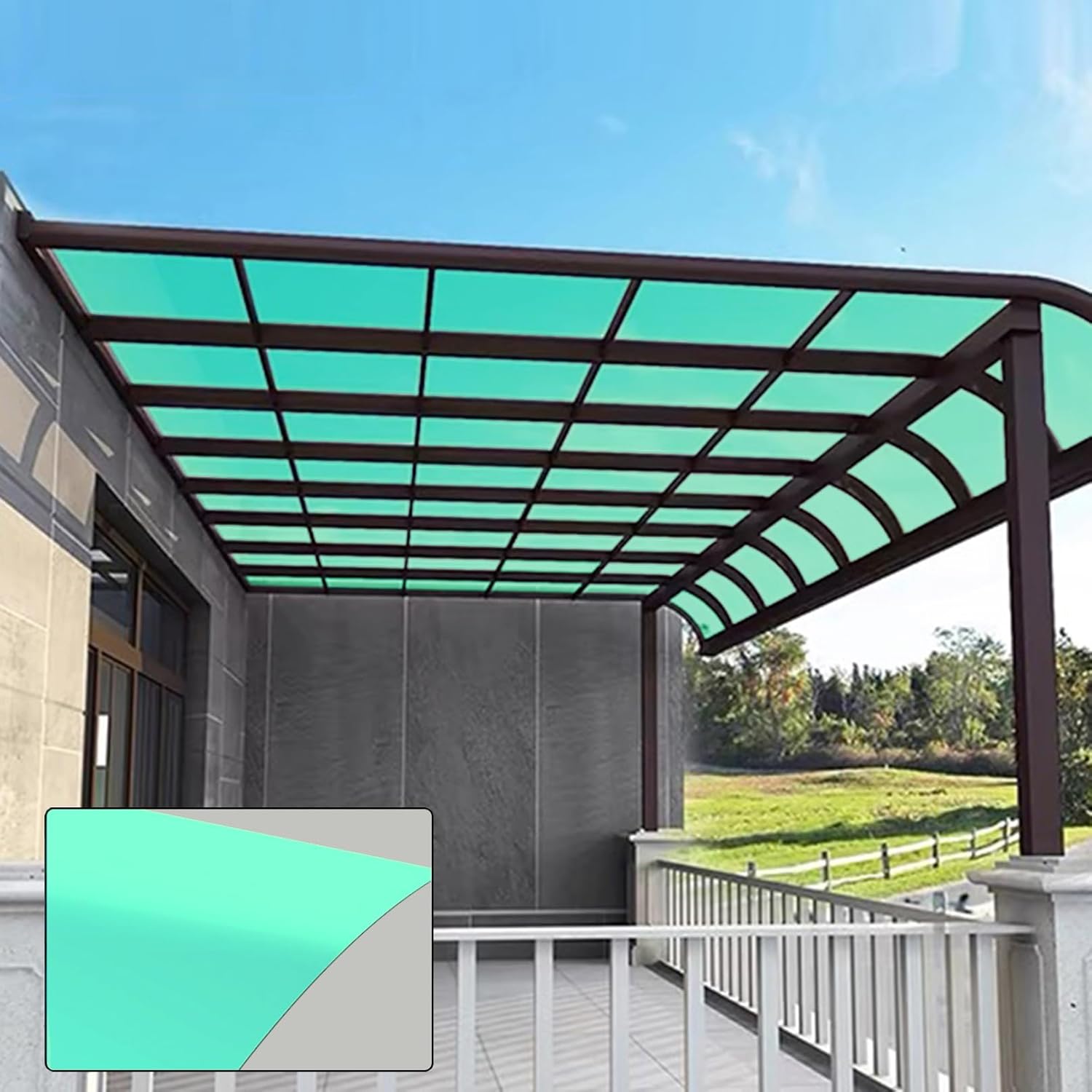 2mm Polycarbonate Sheet Greenhouse Roofing Canopy Panel Outdoor Insulation Daylighting Roof Carport Patio Garden Porch Sunroom Cover Protection Plastic Covering for Sun Snow Rain(Green,5x16.4ft)