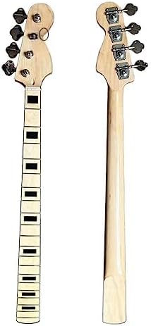 4 String Electric Bass Guitar Neck with Locking Tuners Set 20 Fret Maple Neck Black Binding Fingerboard Replacement for Bass Guitar DIY Parts