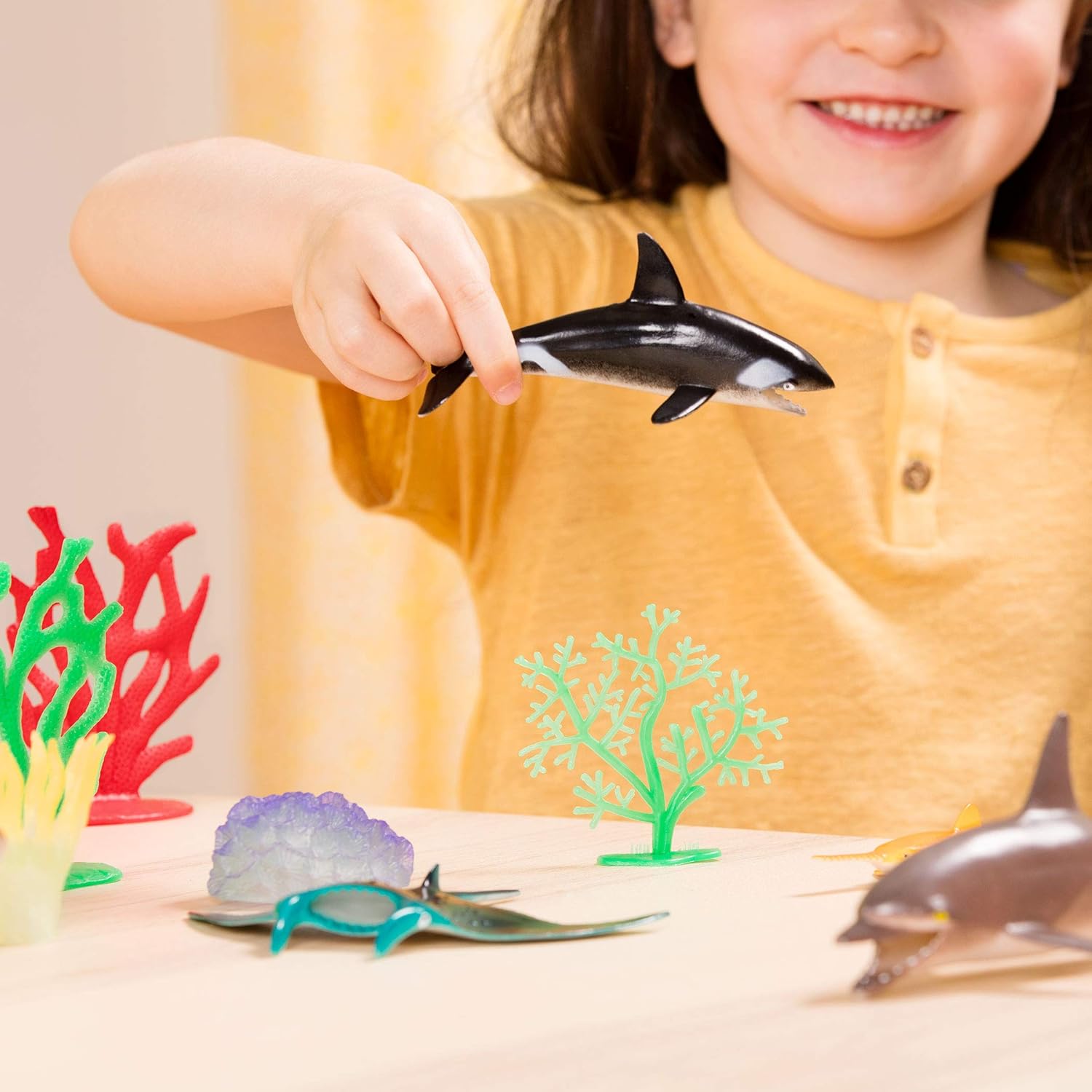 Terra by Battat – 60 Pieces Marine World Realistic Ocean Animal Toy Set – Plastic Sea Animal Figurines & Accessories – Includes Shark, Whale, Dolphin & More for Kids & Toddlers 3+ Years
