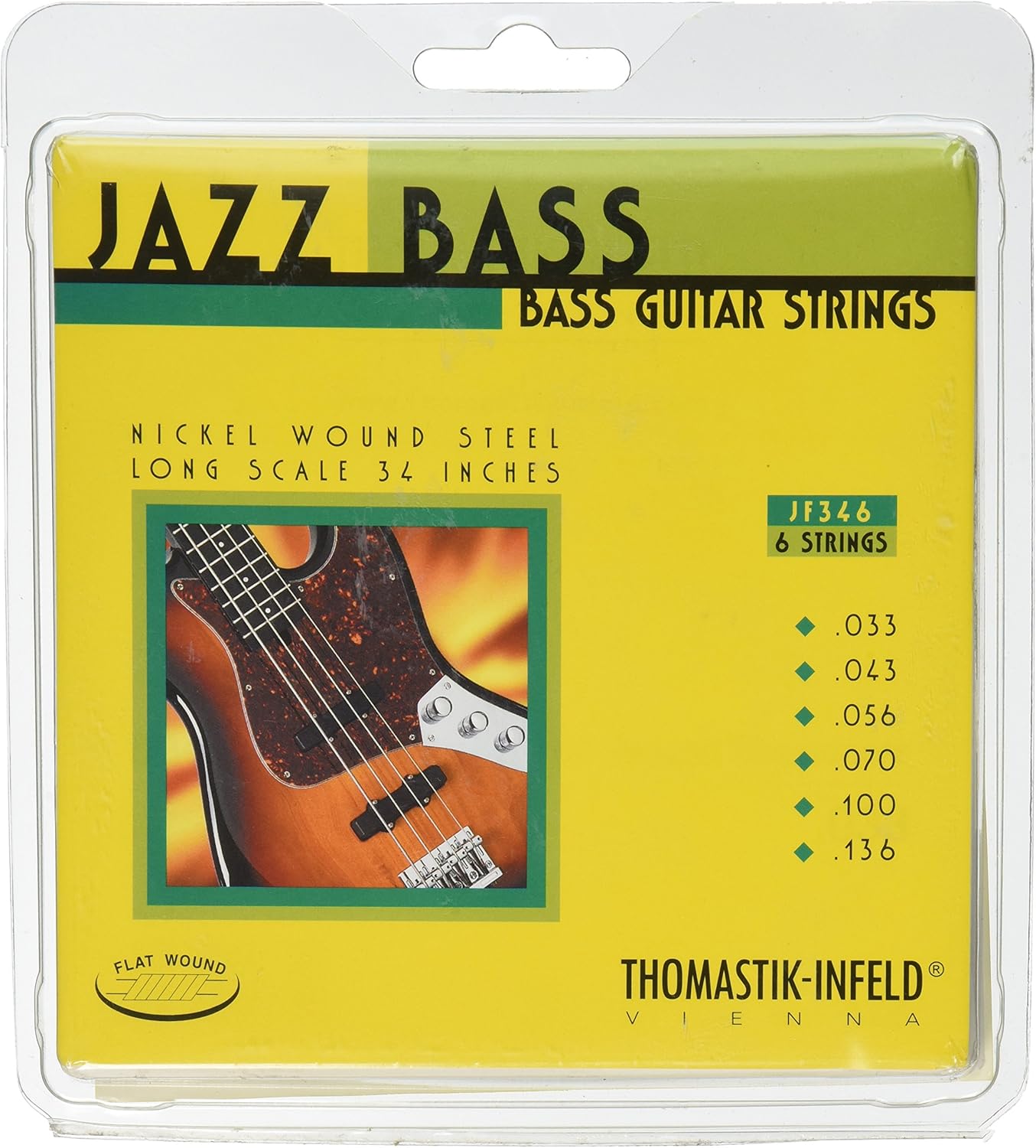 Thomastik-Infeld JF346 Bass Guitar Strings: Jazz Flat Wounds 6-String Long Scale Set; Pure Nickel Flats C, G, D, A, E, B Set