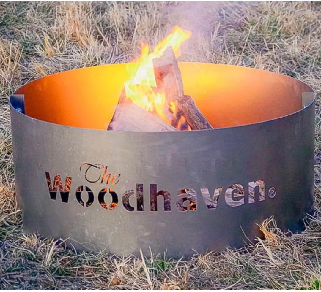 Woodhaven Firepit Heavy Duty Steel - with BBQ Cooking Grate - Made in USA - Rustic Metal Wood Burning Ring - 36 Inch Diameter Large Cooking Grill