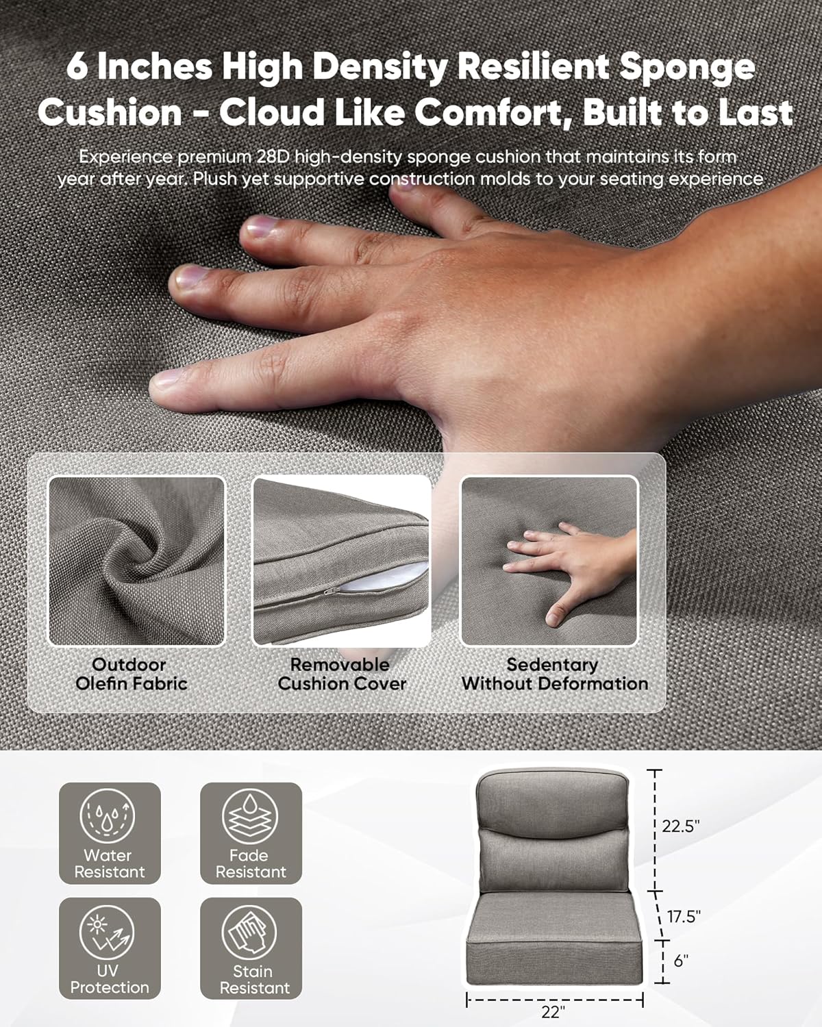 HUMMUH 6 Pieces Patio Furniture Set with Fire Pit High Back Outdoor Furniture Set 6-inch Cushions Wicker Patio Swivel Rocker Chairs for Balcony Garden,Lawn,Deck