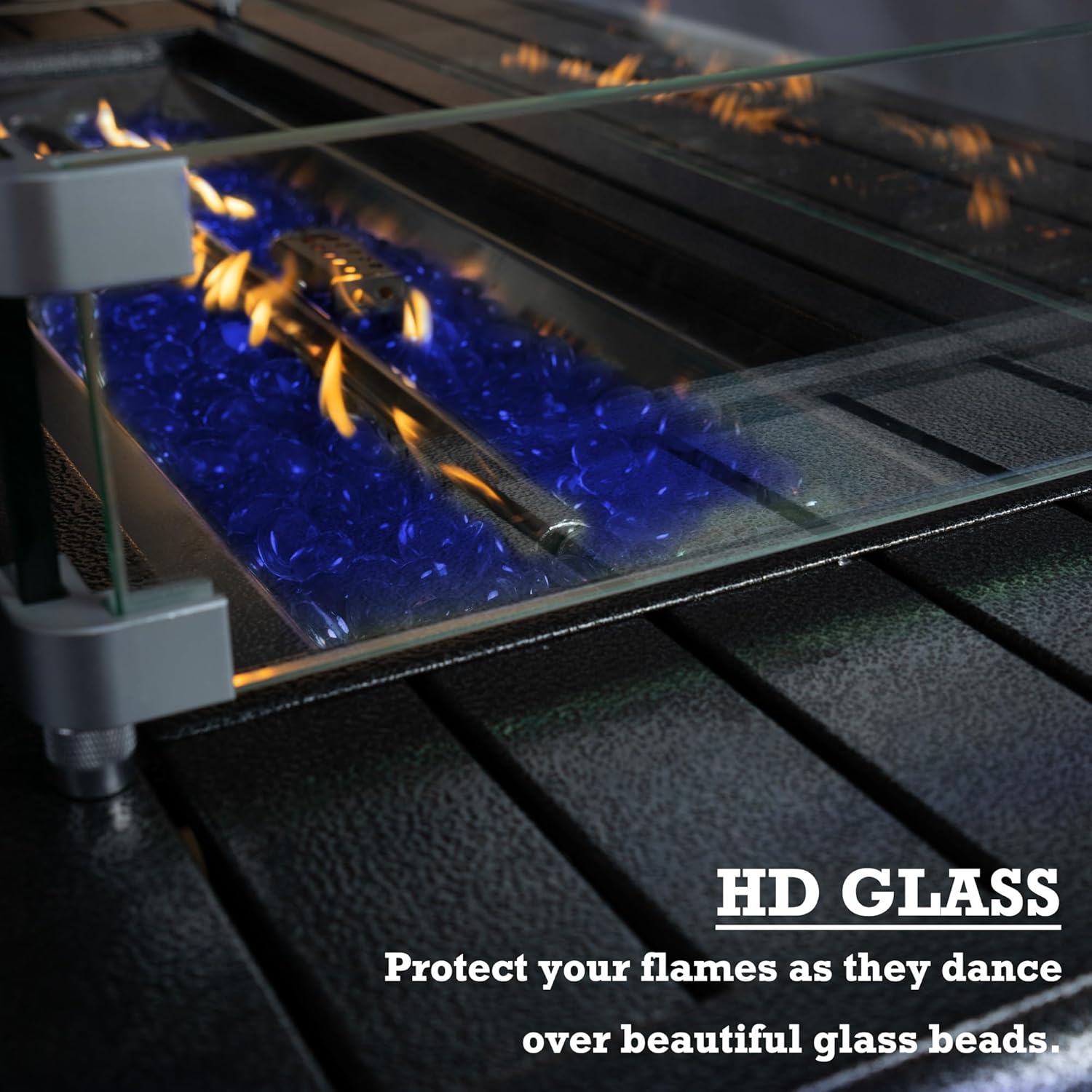 Kozyard Outdoor Patio Propane Gas Fire Pit Table - 50,000 BTU Wicker Design with Aluminum Tabletop, Glass Wind Guard, Clear Glass Rocks, and Slide Out Tank Holder - Ideal Patio Fire Table (Gray)