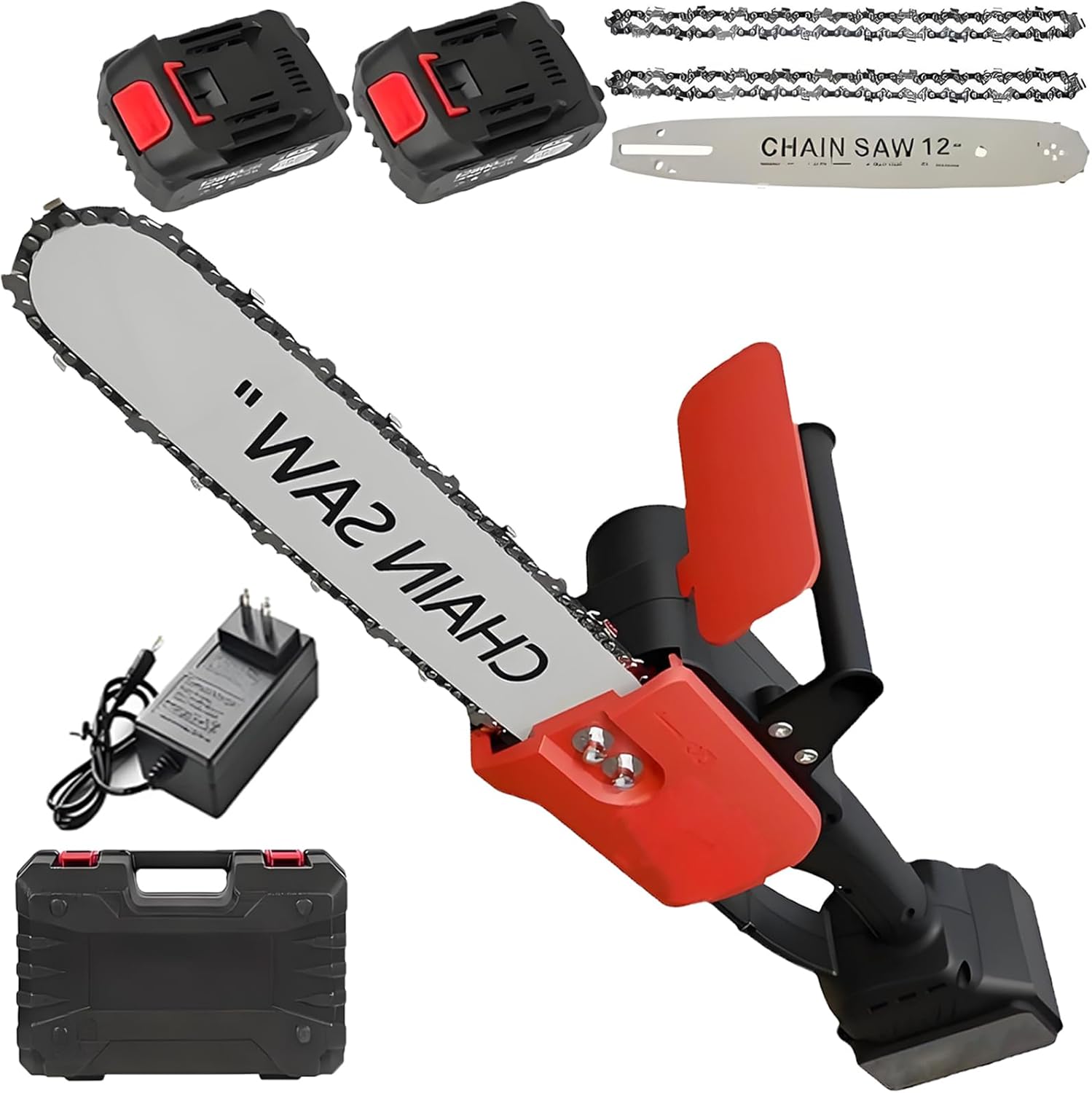 2025 New Electric Battery Powered Chain Saw w/ 2 Chains & Batteries | 1800W High Power & 2300 RPM | 60 Min Runtime for Yard,Garden Pruning,Firewood | Silent Cordless Chainsaw,20cells