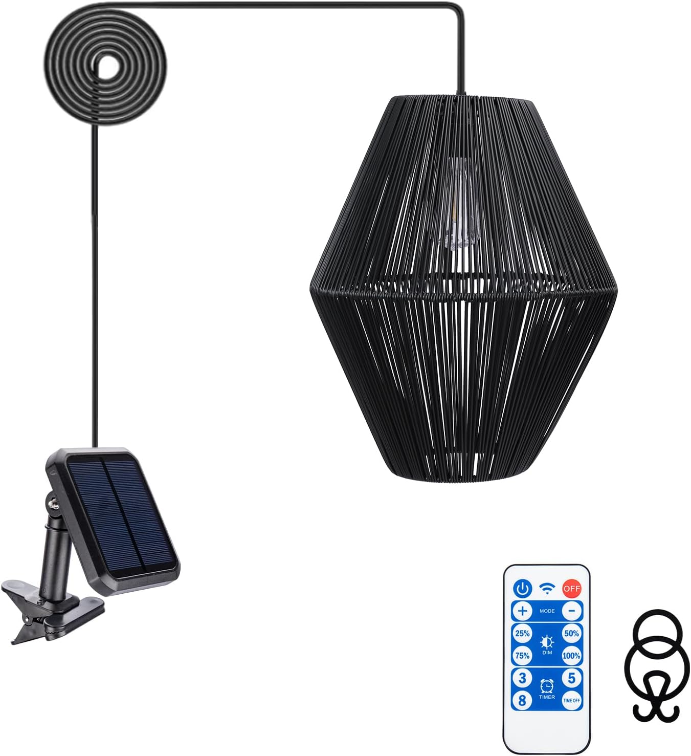 Solar Pendant Light Outdoor Hanging Lantern Solar Outdoor Chandelier Waterproof with Remote Dimmable for Porch Patio Gazebo Garden Yard Decoration