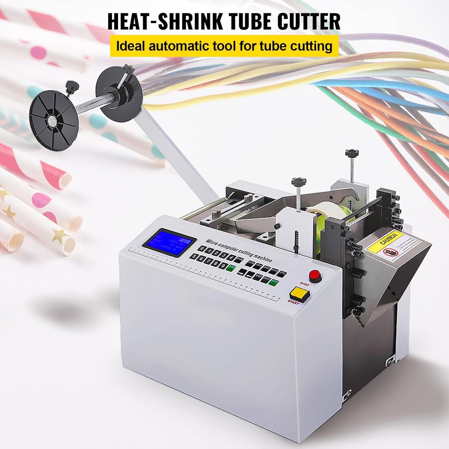 Automatic Heat-Shrink Tube Cutting Machine,650W HY100C Tube Cable Pipe Cutter Precise Efficient Tube Cable Pipe Cutter Cutting Machine,for Sleeve, Rubber/Plastic Tube