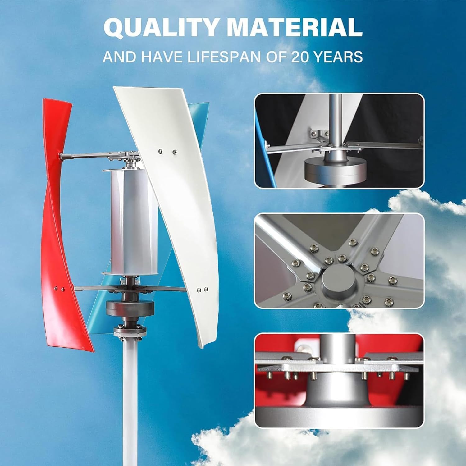 CAJUCA 9000W Vertical Wind Turbine Generator Kit, 3 Blades Helical Magnetic Levitation Shaft Vertical Wind Turbine with MPPT Controller