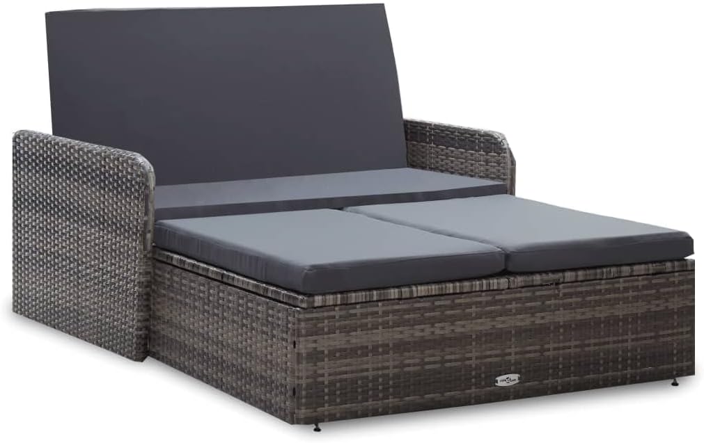 Furniture Sets 2 Piece Patio Lounge Set with Cushions Poly Rattan Gray,Modern Rattan Patio Sofa with Footstool and Storage, Outdoor Furniture for Balcony Garden Garden Conversation Sets