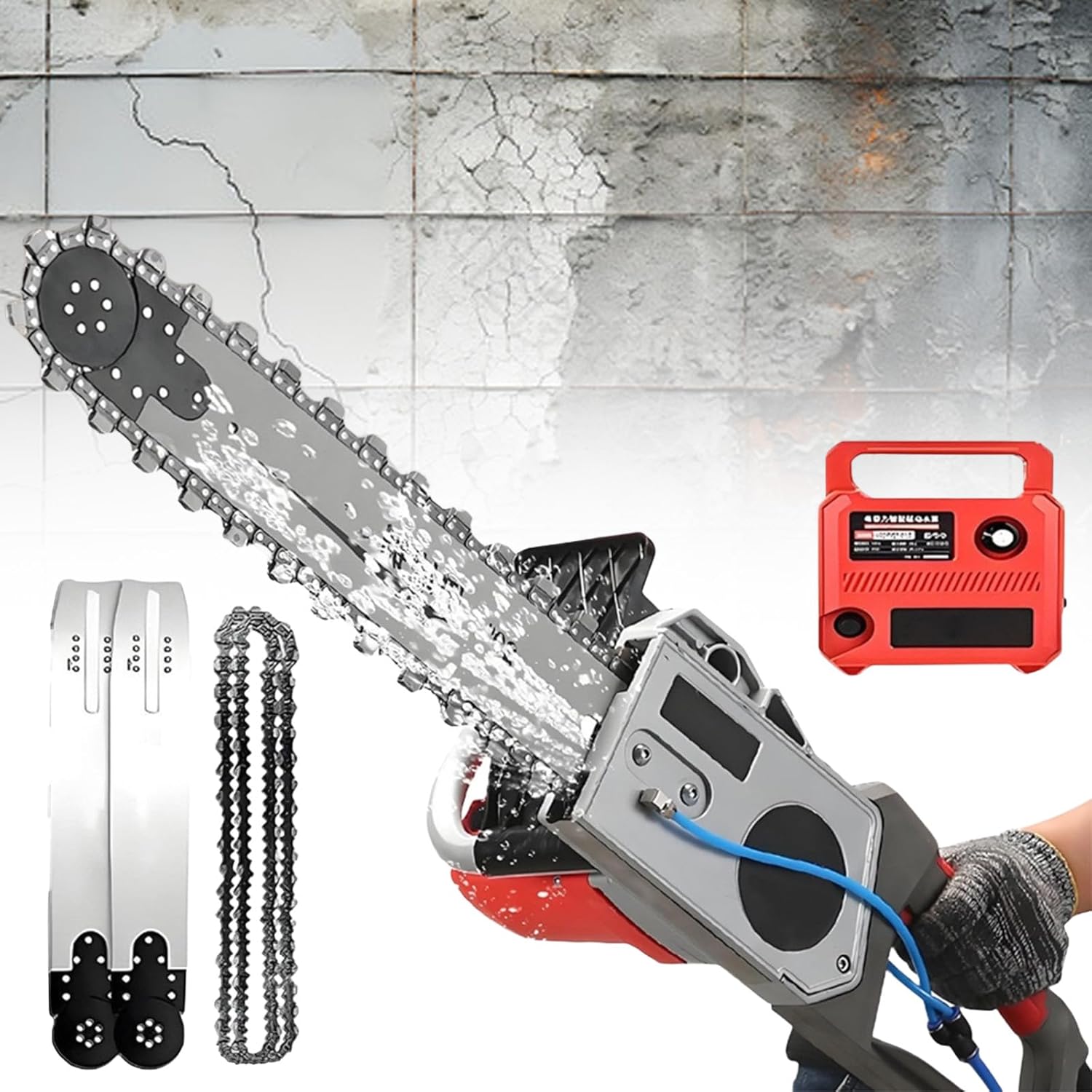 110V Electric Concrete Saw, 5800W/6500W High Power Cutting Machine W/ 2 Chains/2 Guide Bar, Wet Cutting, Concrete Chainsaw Max Depth 13.8/18.9