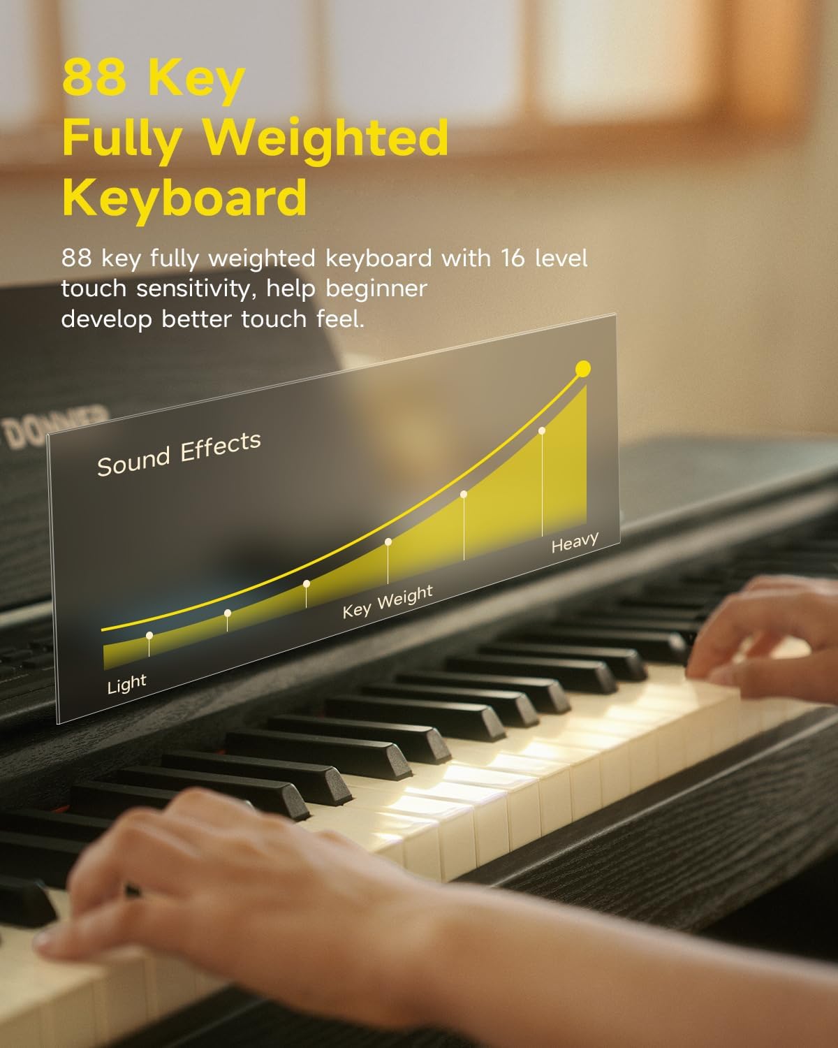 Donner DDP-95 Digital Piano with 88 Key Weighted Keyboard, Beginner Full Size Electric Piano Keyboard Boast Wireless Connection, 4.3