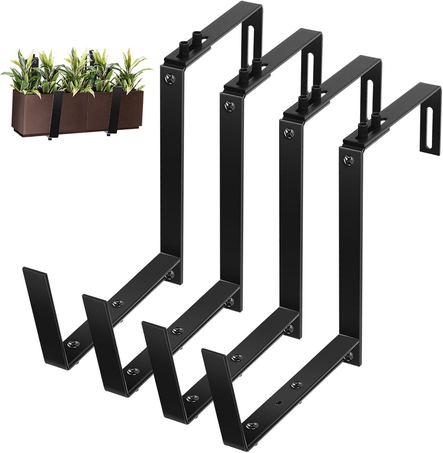YARNOW 4pcs Adjustable Railing Planter Holder Sturdy Flower Box Brackets for Outdoor Balcony Deck and Fence Effortless Installation and Secure Support for Hanging Plants