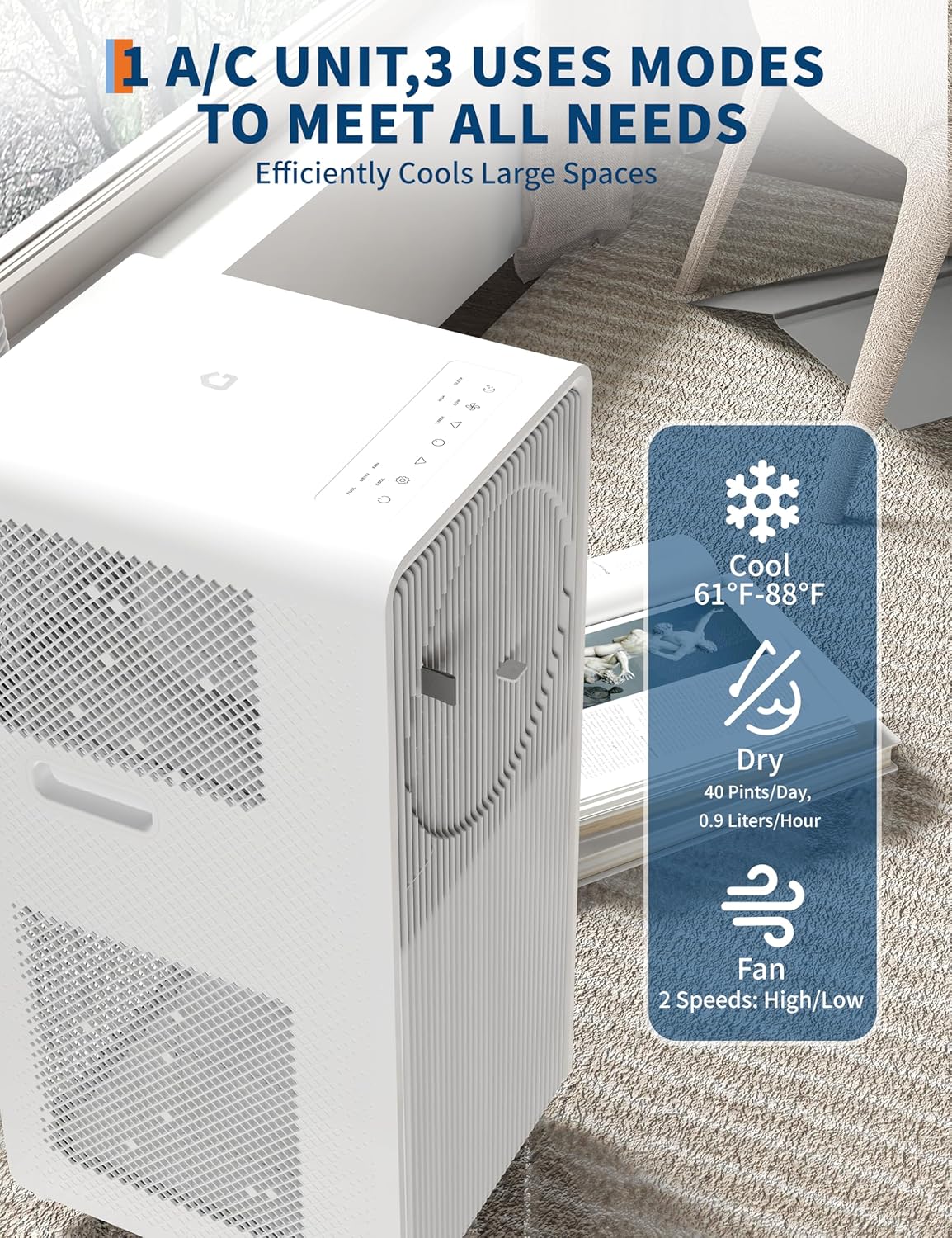 Portable Air Conditioners 8000 BTU AC Unit for Room Up to 700 Sq.Ft, 4 In1 Standing Air Conditioner With Cool, Dehumidifier, Fan Modes, Sleep Mode, Remote Control, 24H Timer,Auto Swing