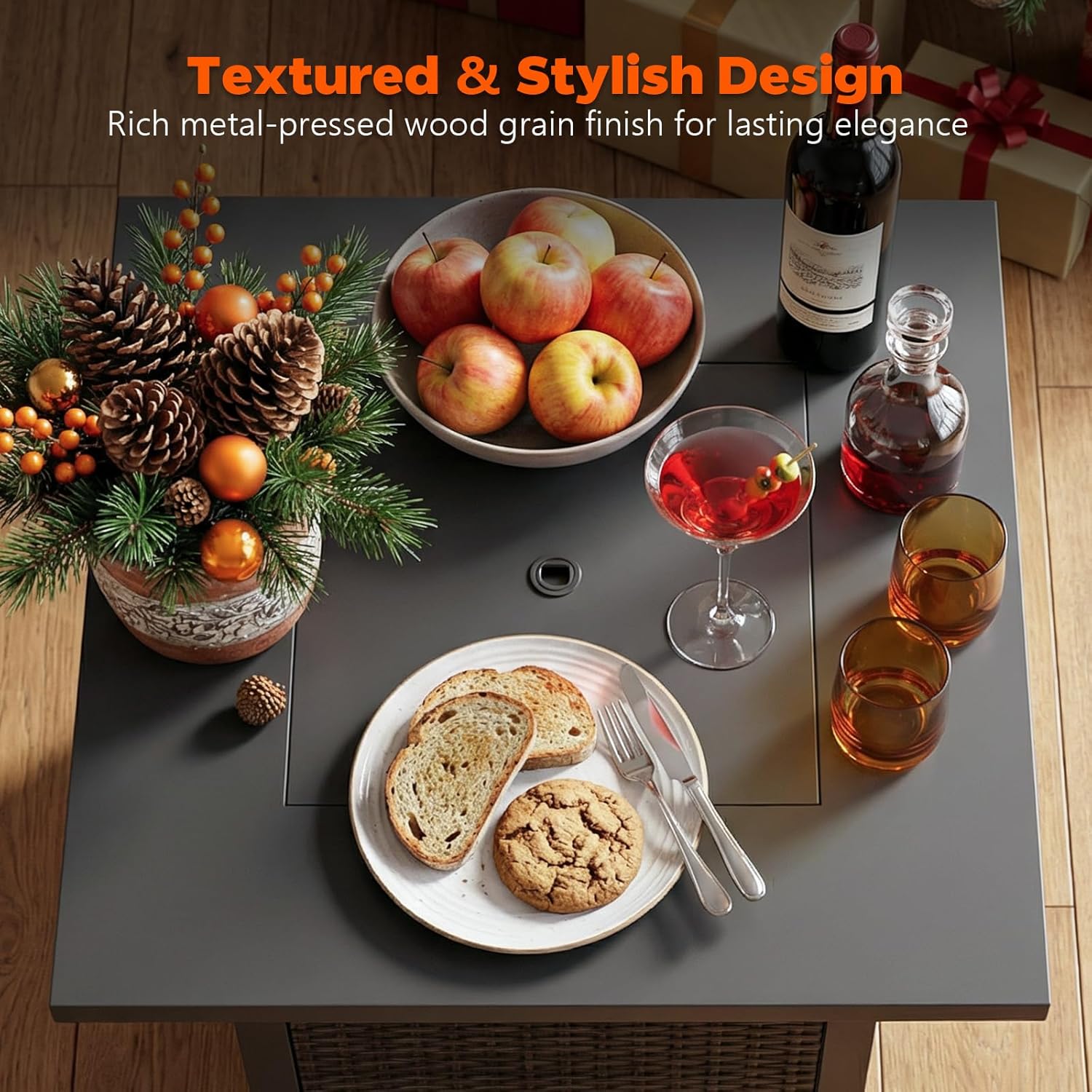 Kndko 28 Inch Propane Fire Pit, 50, 000 BTU Steel Gas Fire Pits with Lava Rock, Rectangle Gas Fire Pits for Outside Patio with Removable Lid, Add Warmth and Ambience to Gatherings and Parties