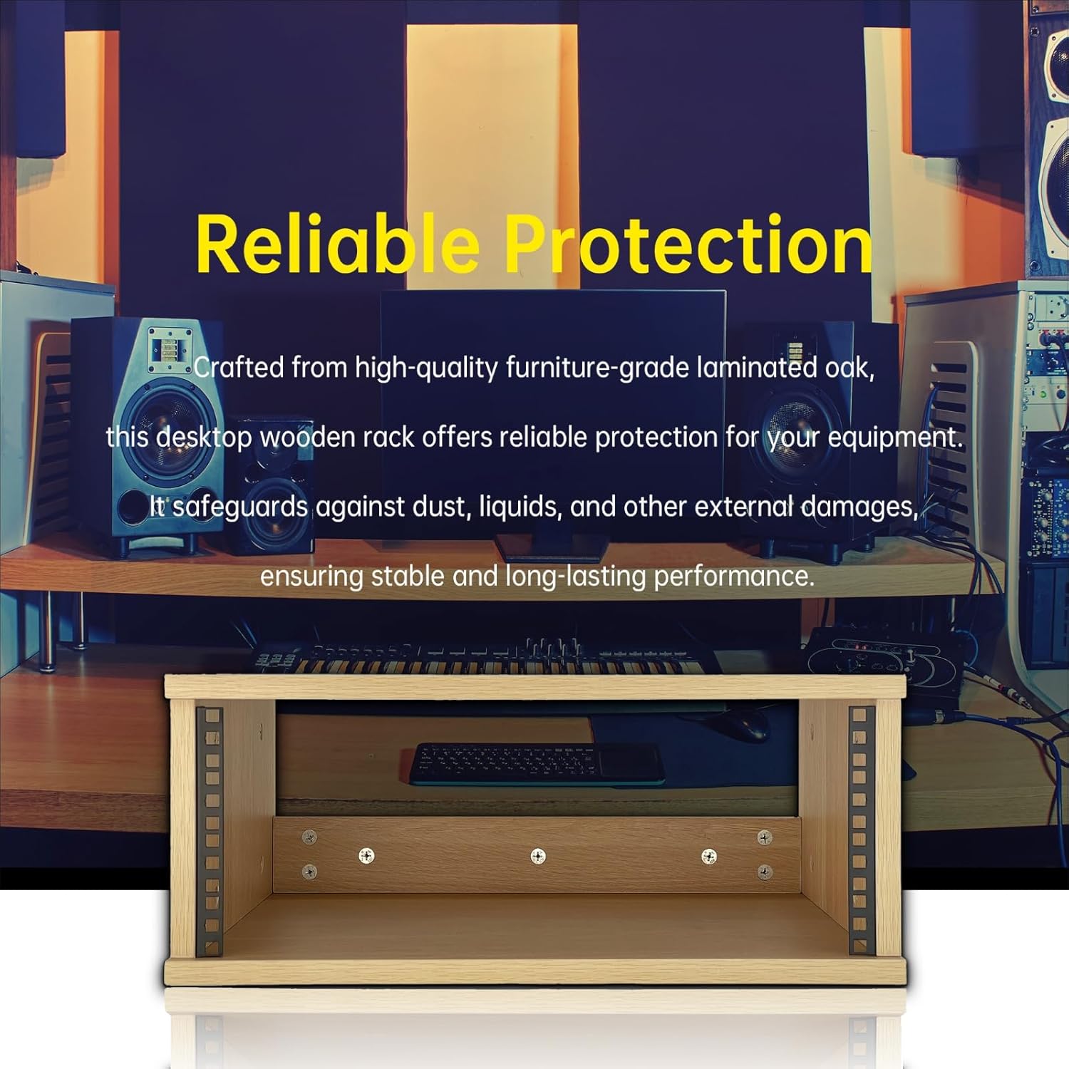 4U Wooden Desktop Studio Rack, Standard Rack for Equipment in Golden Oak Finish,The Perfect Solution for Keeping Your Studio Tidy and Organized