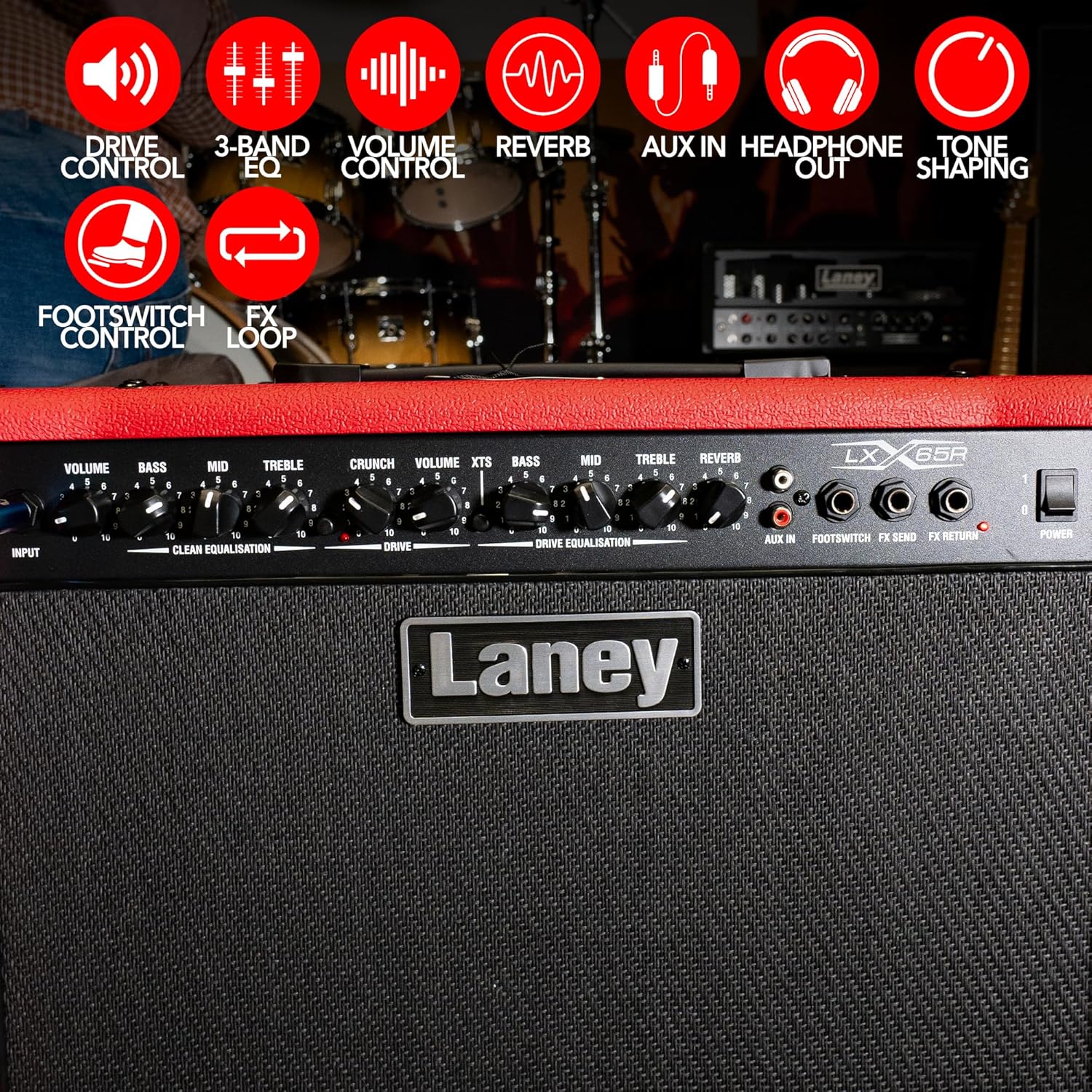 Laney LX65R-Red Guitar Combo 65W 12 Inch Woofer Reverb, Red